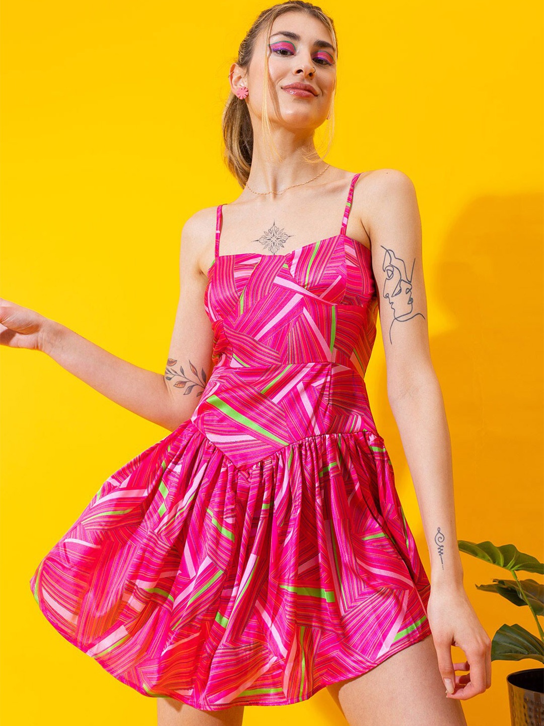 

Stylecast X Hersheinbox Striped Satin Fit & Flare Dress, Pink