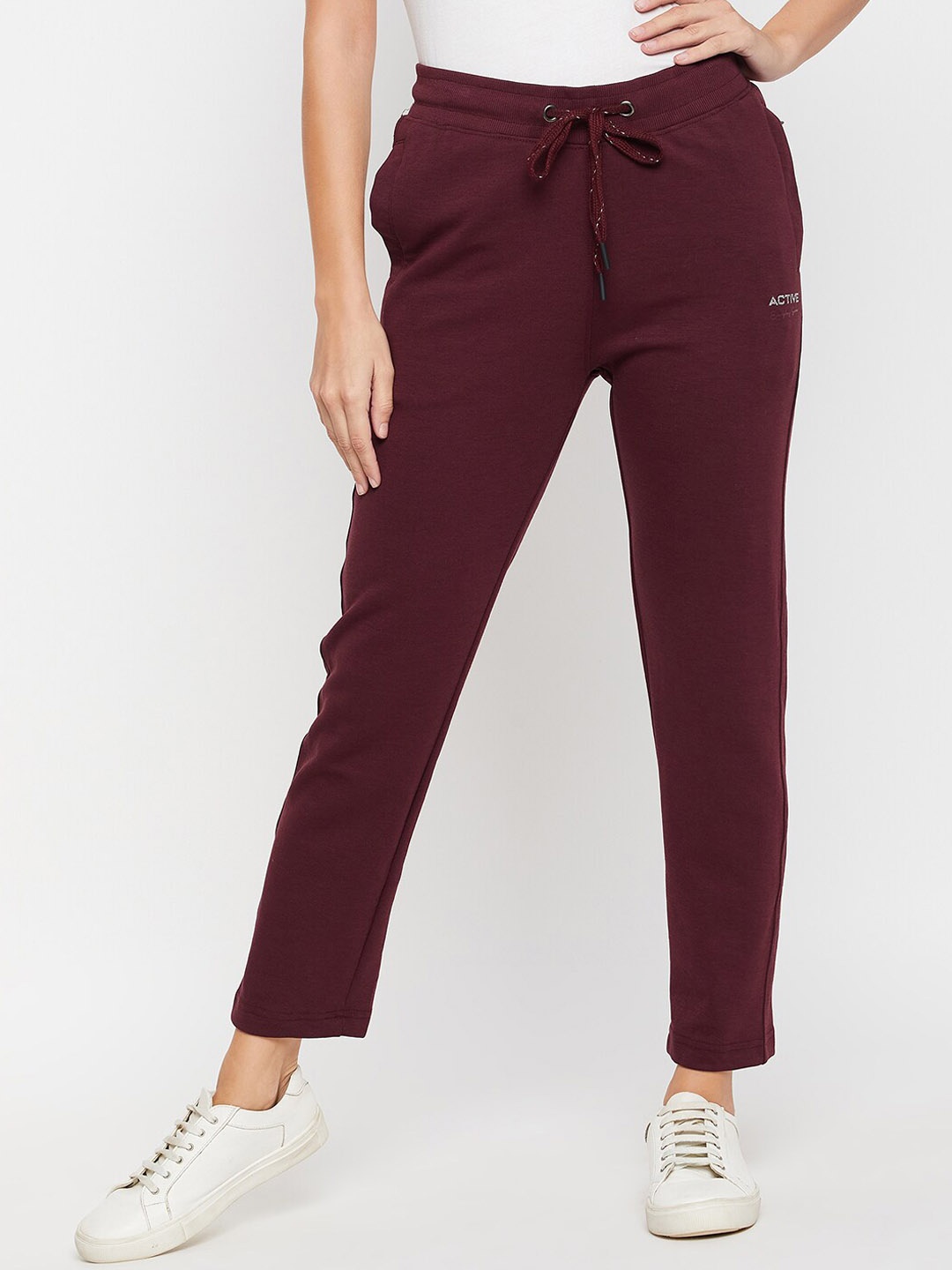 

Cantabil Women Mid Rise Cotton Track Pants, Burgundy