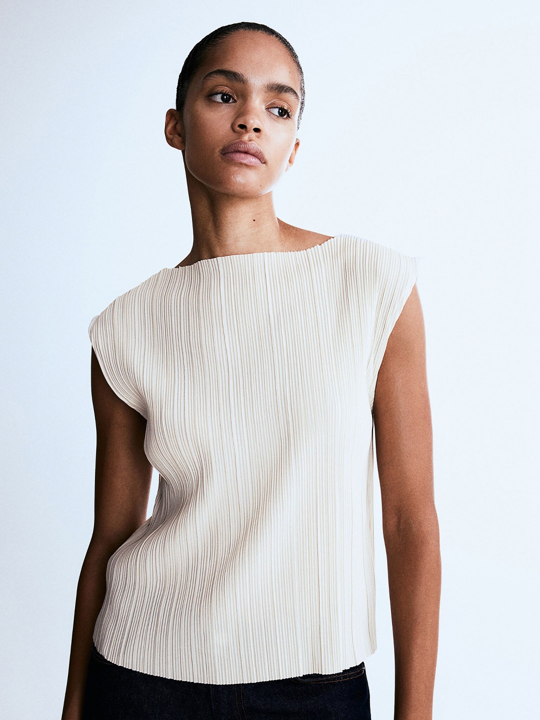 

H&M Pleated Top, Beige
