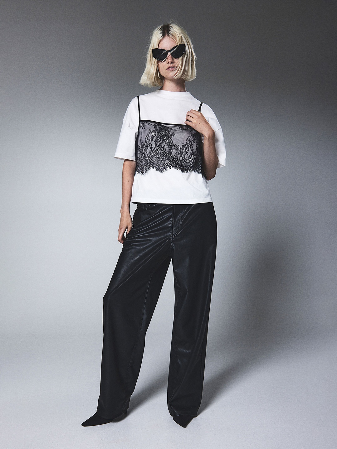 

H&M Lace Crop Top, Black