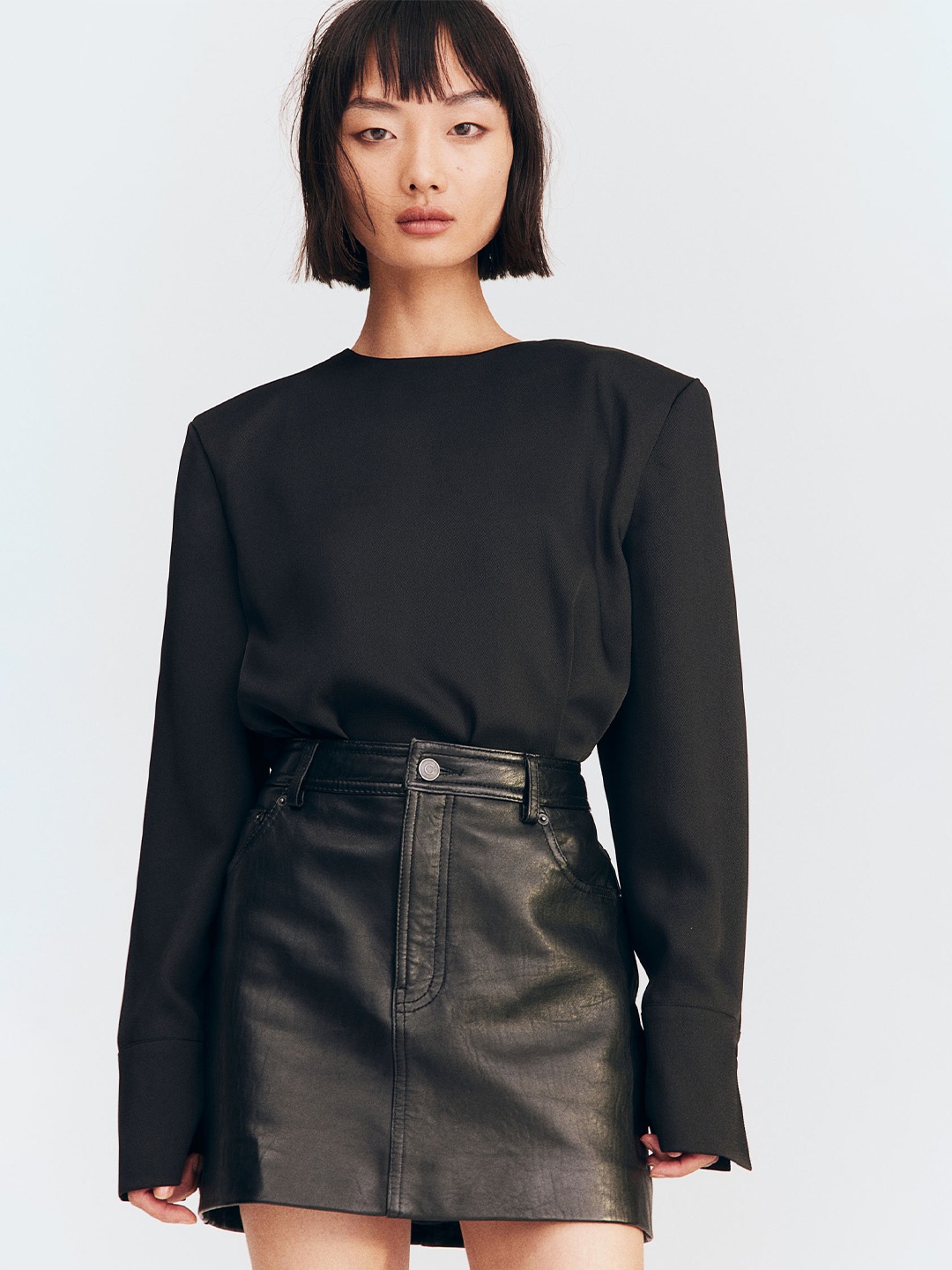 

H&M Shoulder-Pad Blouse, Black