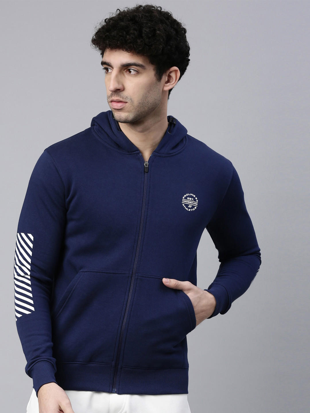 

Proline Hooded Cotton Front Open Sweatshirt, Blue