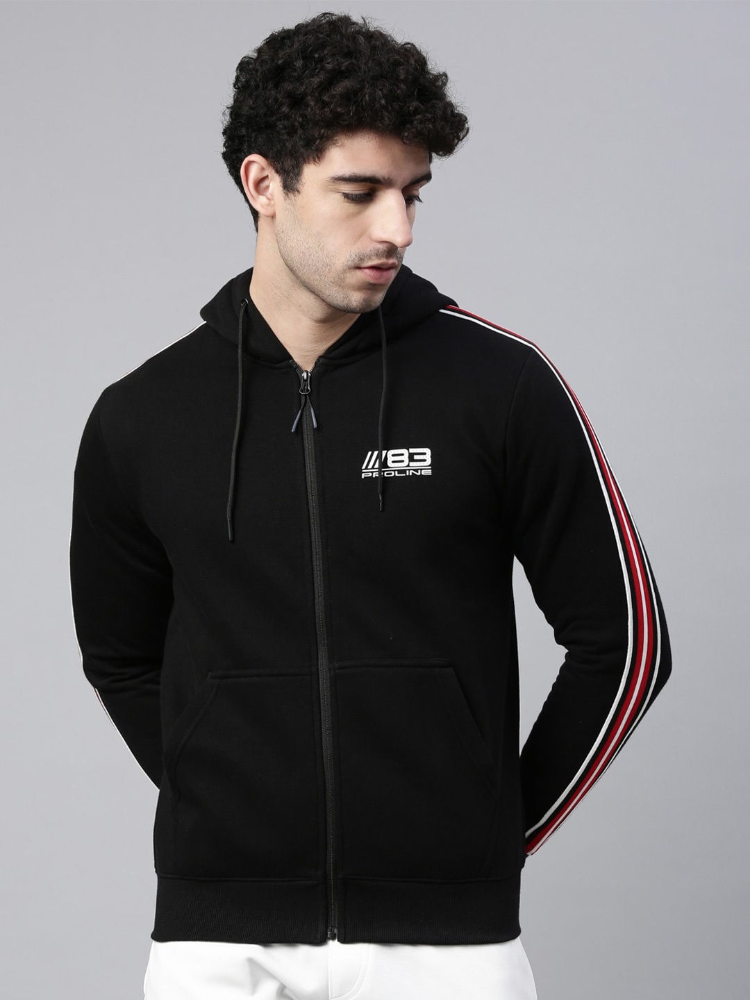 

Proline Hooded Cotton Front Open Sweatshirt, Black