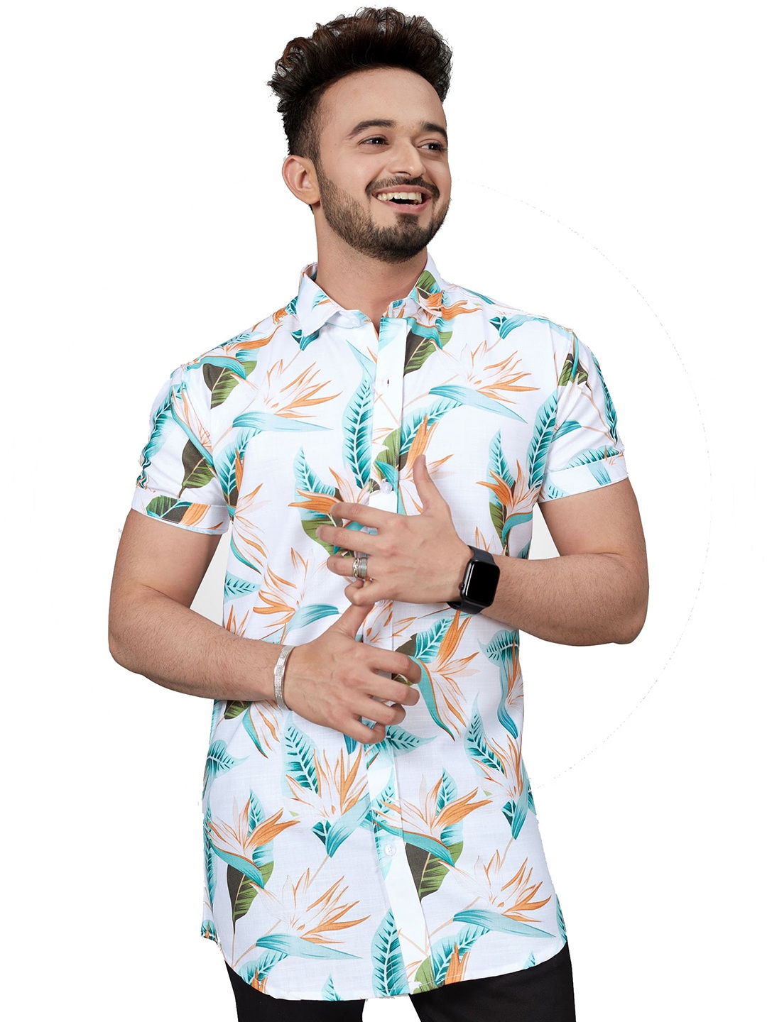 

Bought First Men White Premium Floral Opaque Printed Casual Shirt