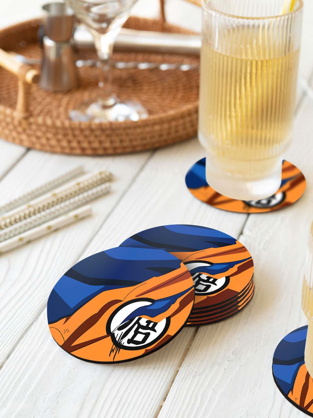 

macmerise Blue & Orange 6 Pieces Goku Training Printed Circle Coasters