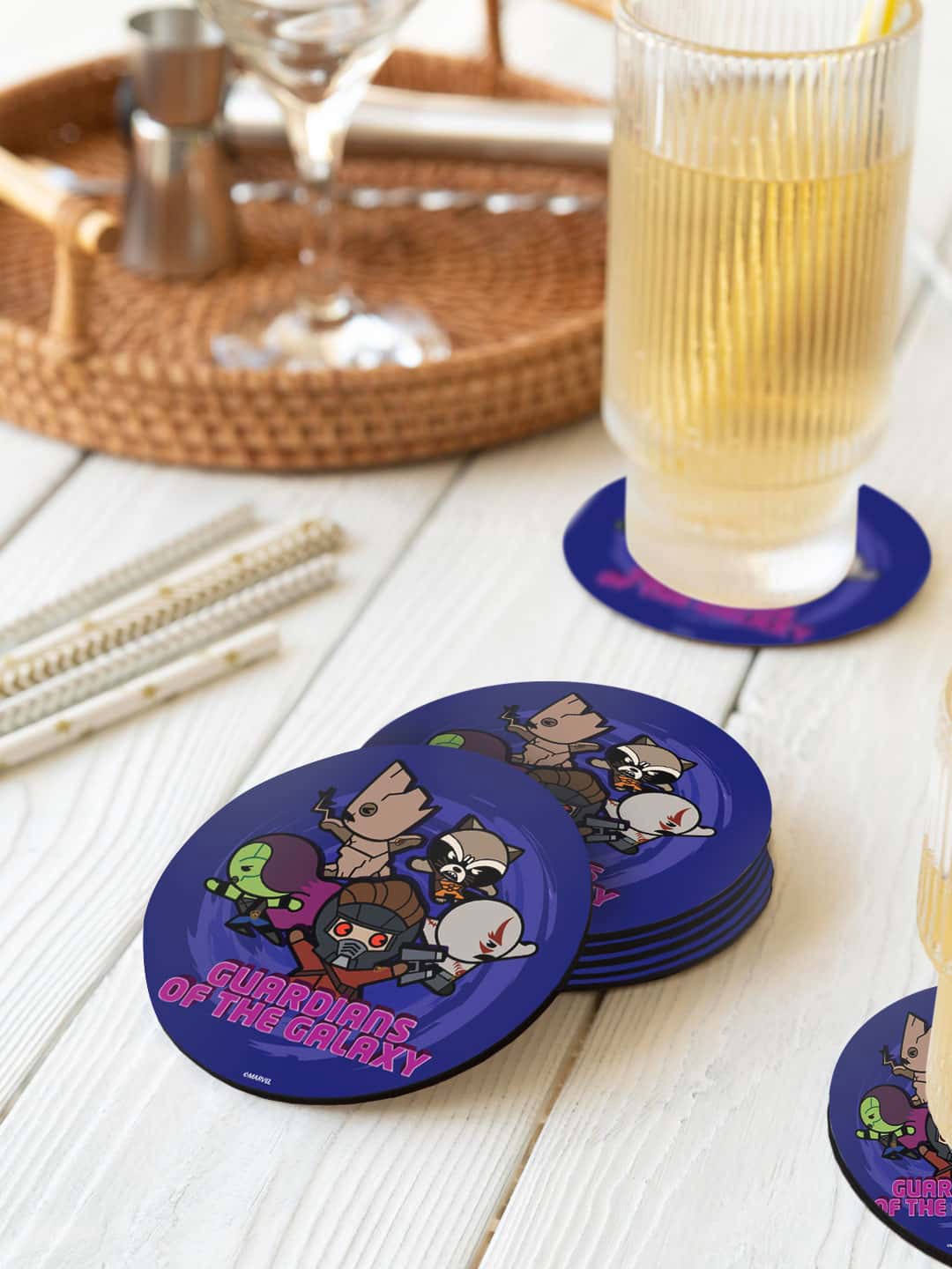 

macmerise Blue & Brown 6 Pieces Kawaii Guardians of the Galaxy Printed Circle Coasters