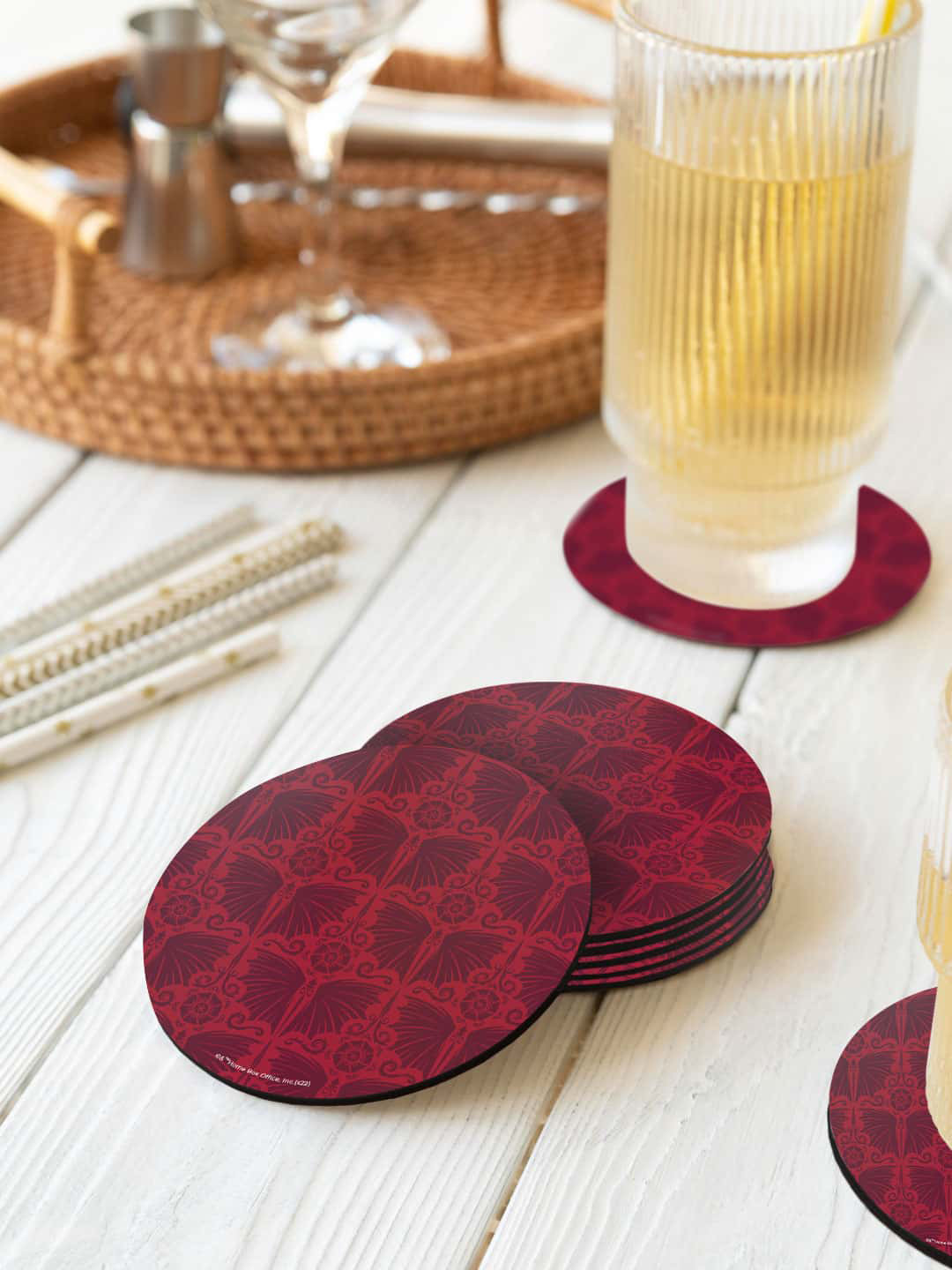 

macmerise Maroon 6 Pieces Wing Pattern Printed Circle Coasters