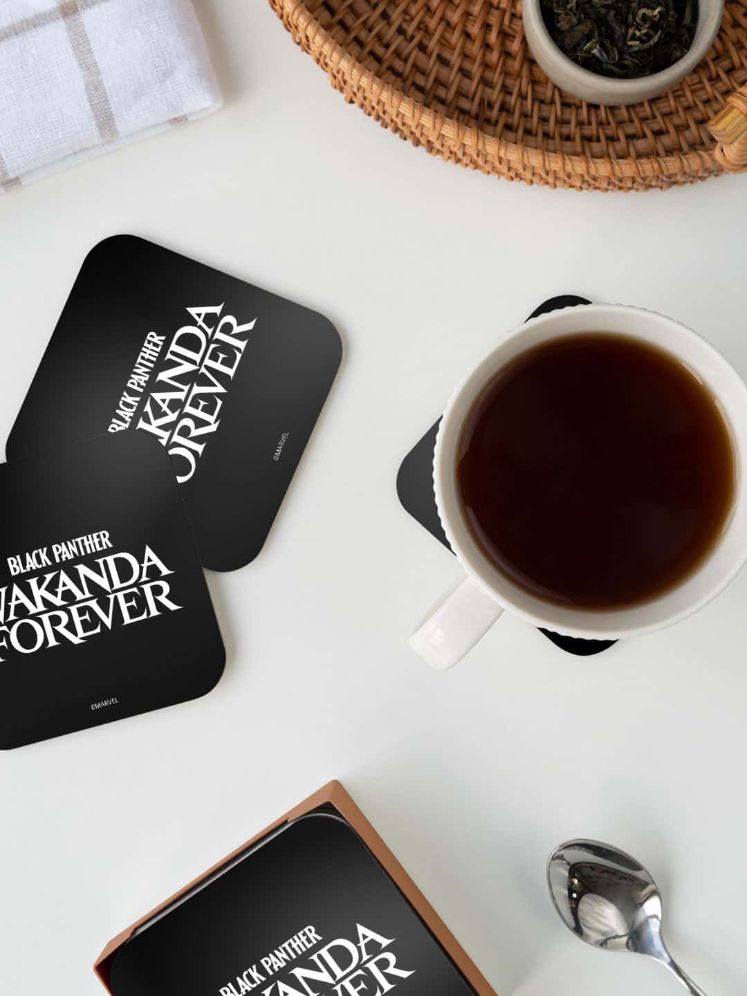 

macmerise Black & White Wakanda Forever Logo White Printed Square Coaster