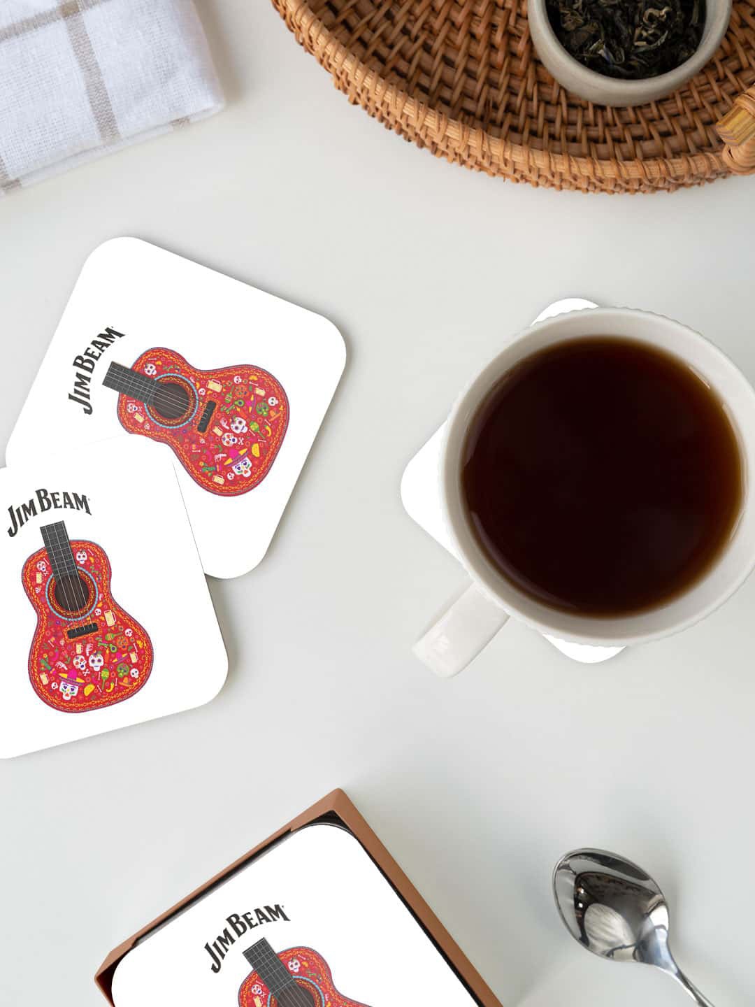 

macmerise White & Red Guitar White Printed Square Coaster