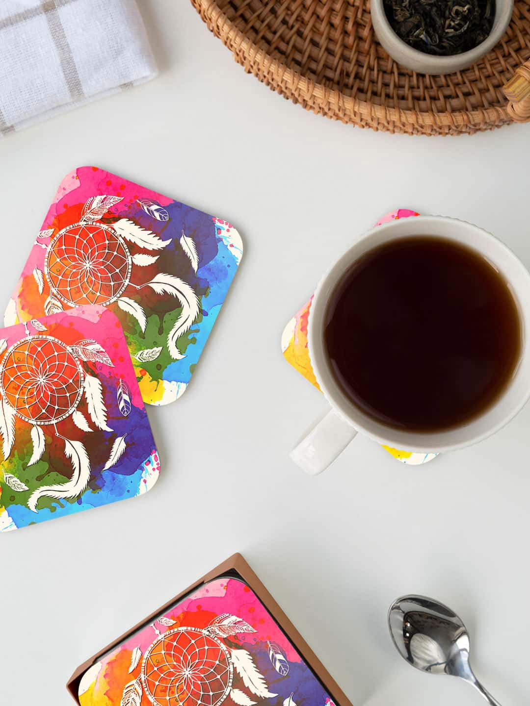 

macmerise Pink & Blue Dream Catcher Pattern Rainbow Printed Square Coaster