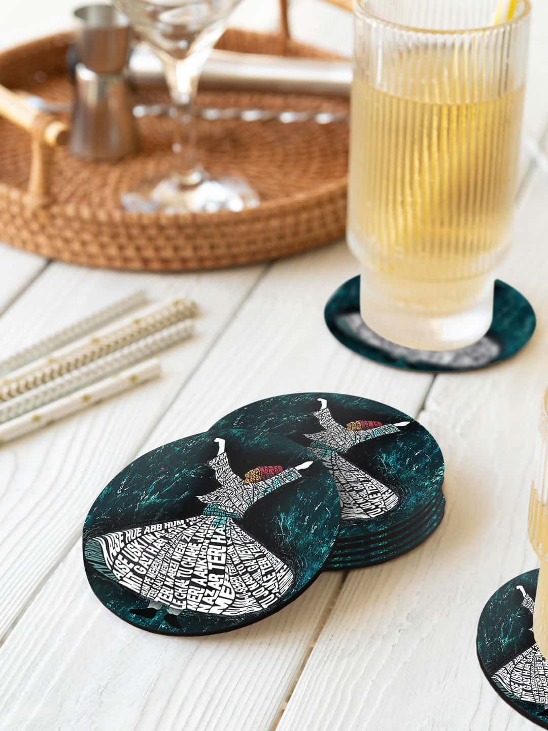 

macmerise Blue & Black 6 Pieces SM Shukran Allah Printed Circle Coasters