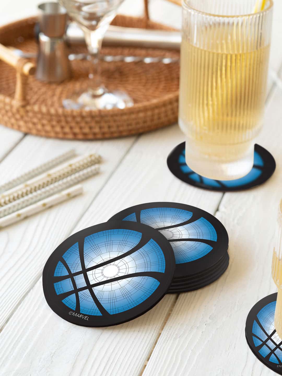 

macmerise Blue & Black 6 Pieces Doctor Strange Logo Printed Circle Coasters