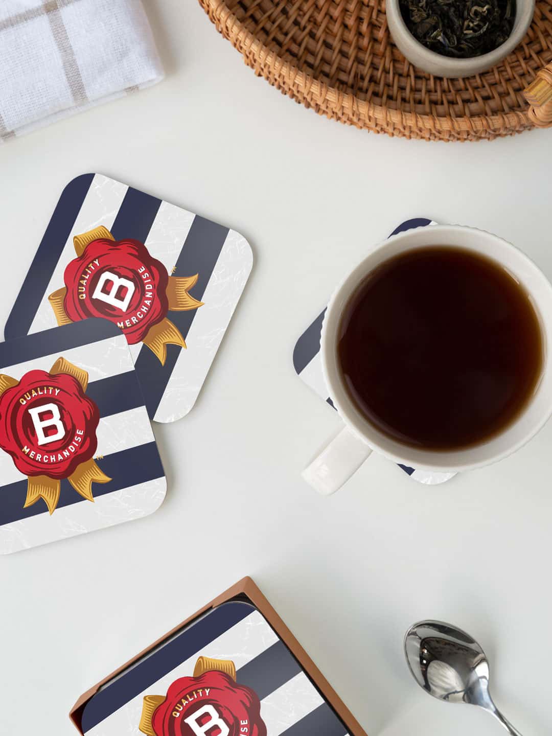 

macmerise White & Red Jim Beam Cabana Stripes Printed Square Coaster