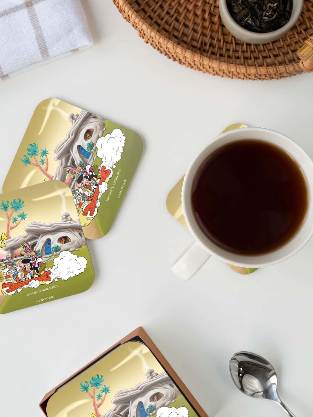 

macmerise Beige & Green Looney Tunes Mania Printed Square Coaster