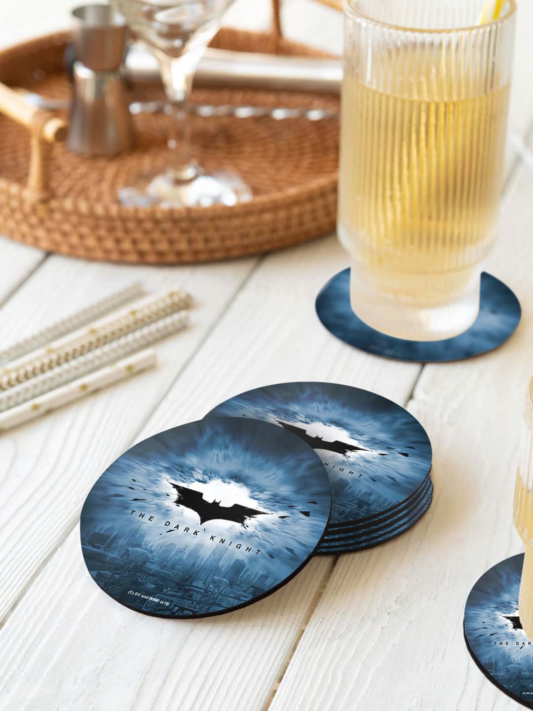 

macmerise Blue & Black 6-Pieces The Dark Knight Printed Circle Coasters