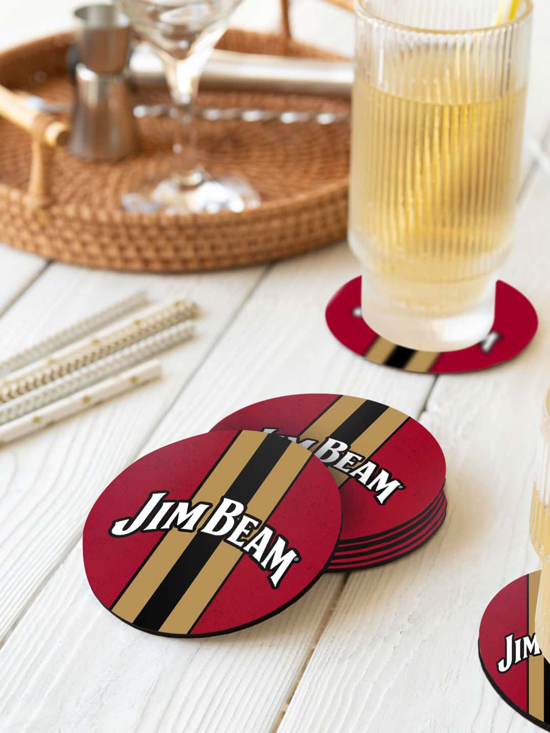 

macmerise Red & Black 6-Pieces Jim Beam Raspberry Printed Circle Coasters