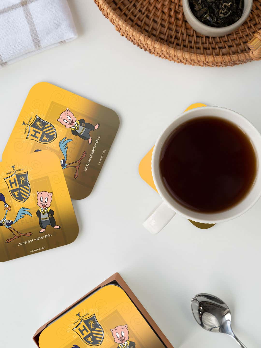 

macmerise Yellow & Brown Looney Hufflepuff Printed Square Coaster