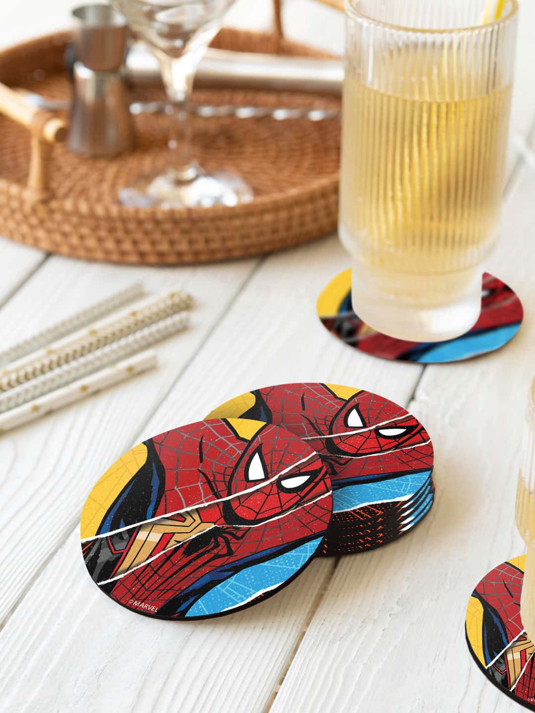 

macmerise Red & Blue 6 Pieces Spidey Suits Printed Circle Coasters
