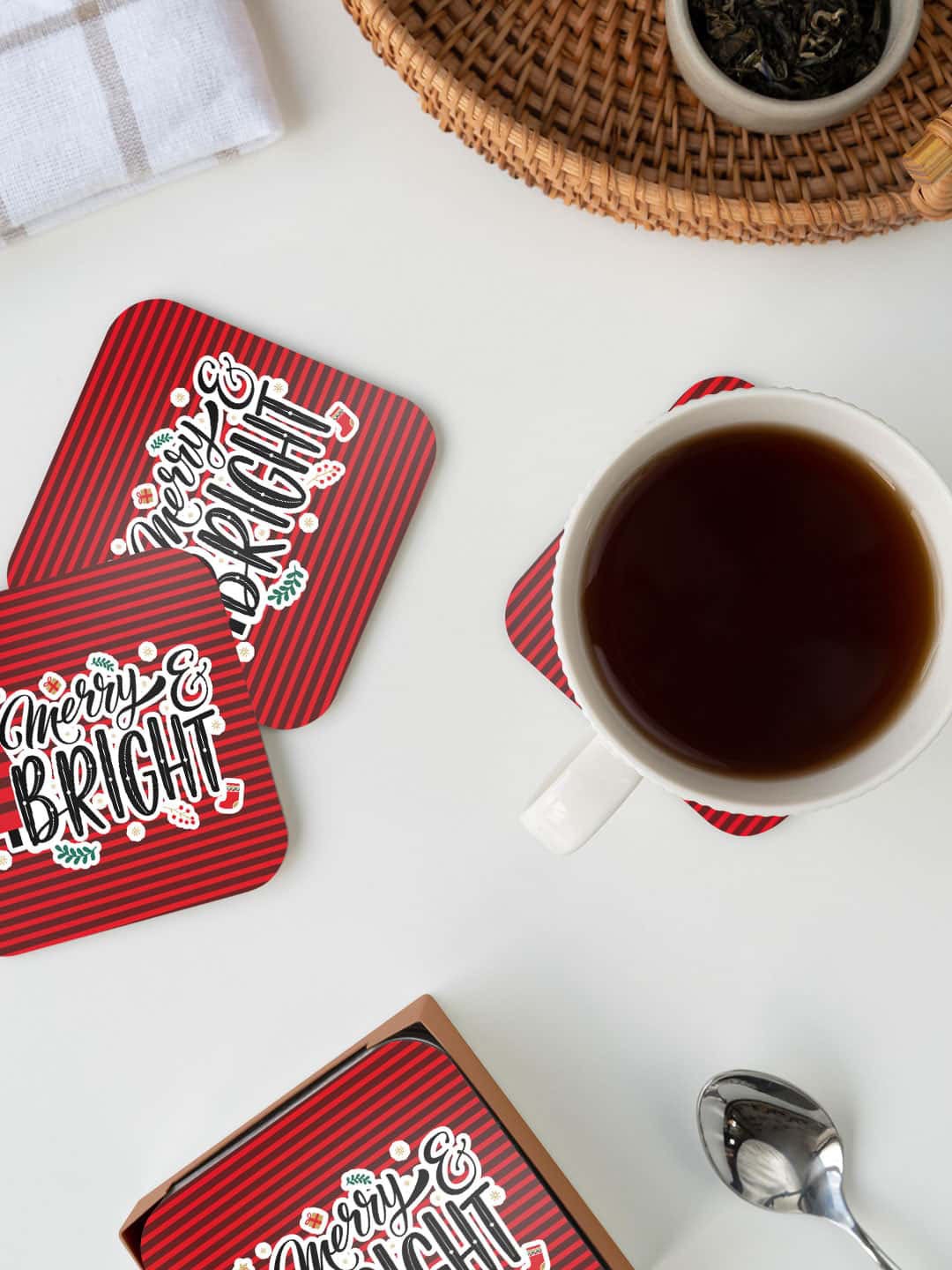 

macmerise Red & Black Merry Bright Printed Square Coaster