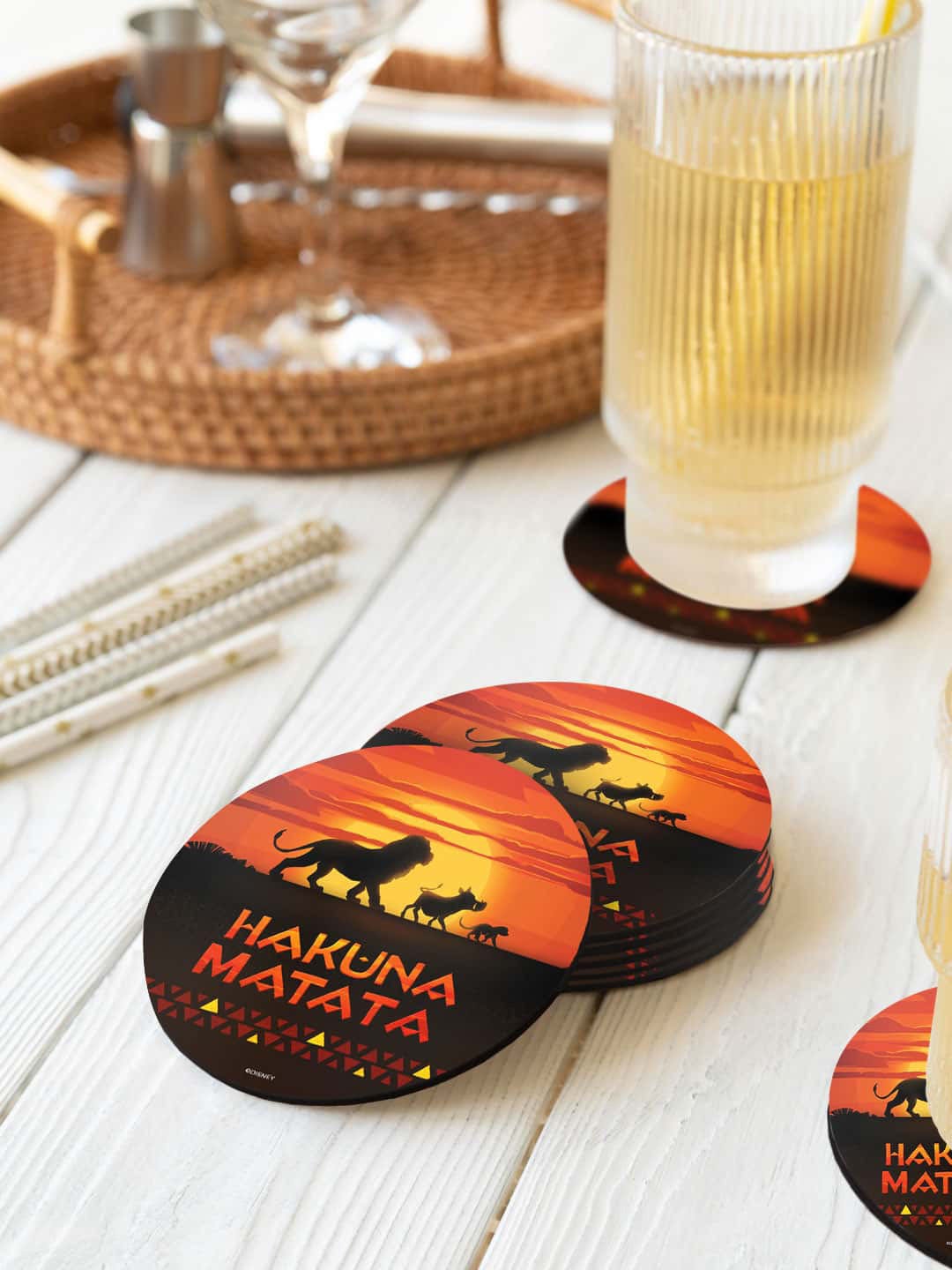 

macmerise Black & Red 6 Pieces Hakuna Matata Printed Circle Coasters