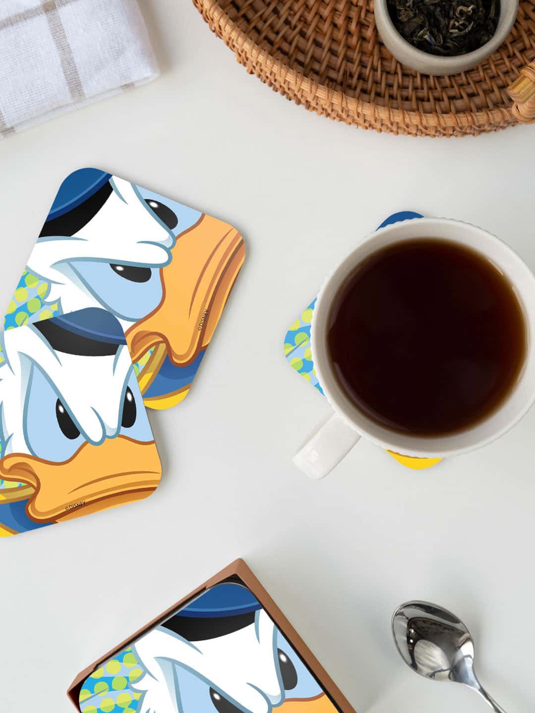 

macmerise White & Blue Zoom Up Donald Printed Square Coaster