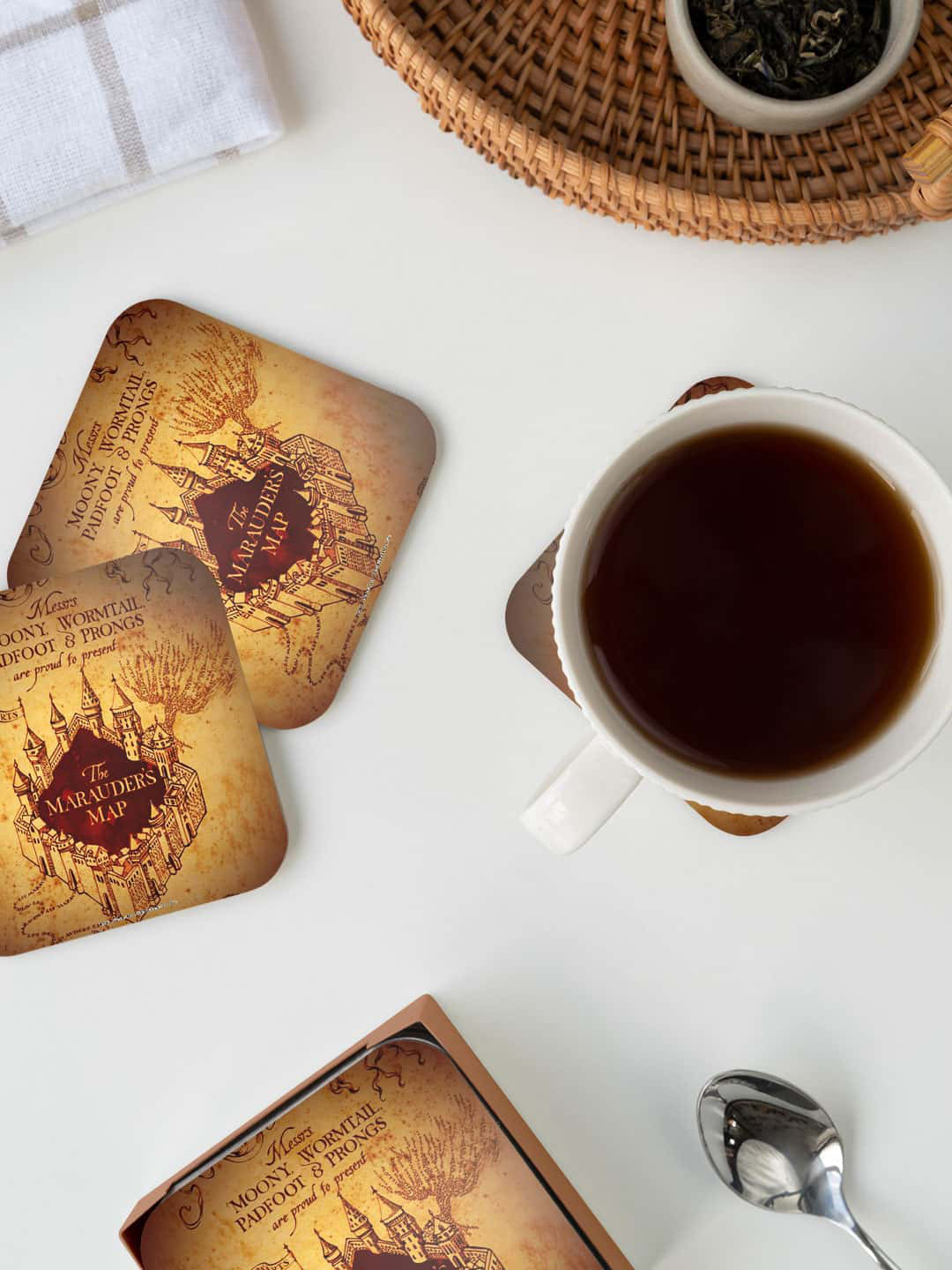 

macmerise Brown & Red Marauders Map Printed Square Coaster