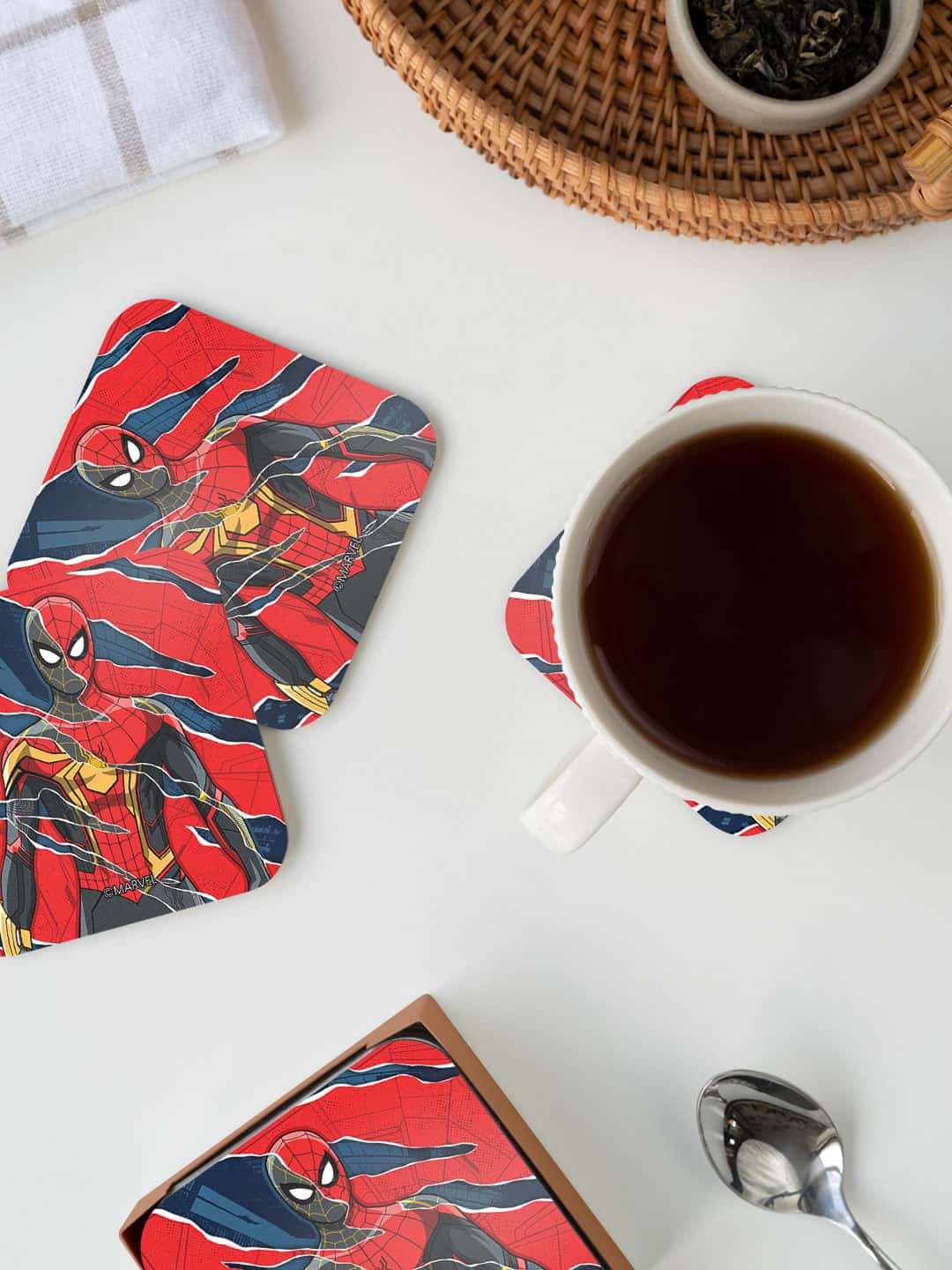 

macmerise Red & Grey All 3 Spidey Printed Square Coaster