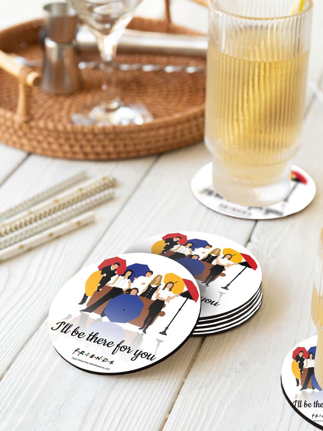 

macmerise White & Blue 6 Pieces Ill be there for you Printed Circle Coasters