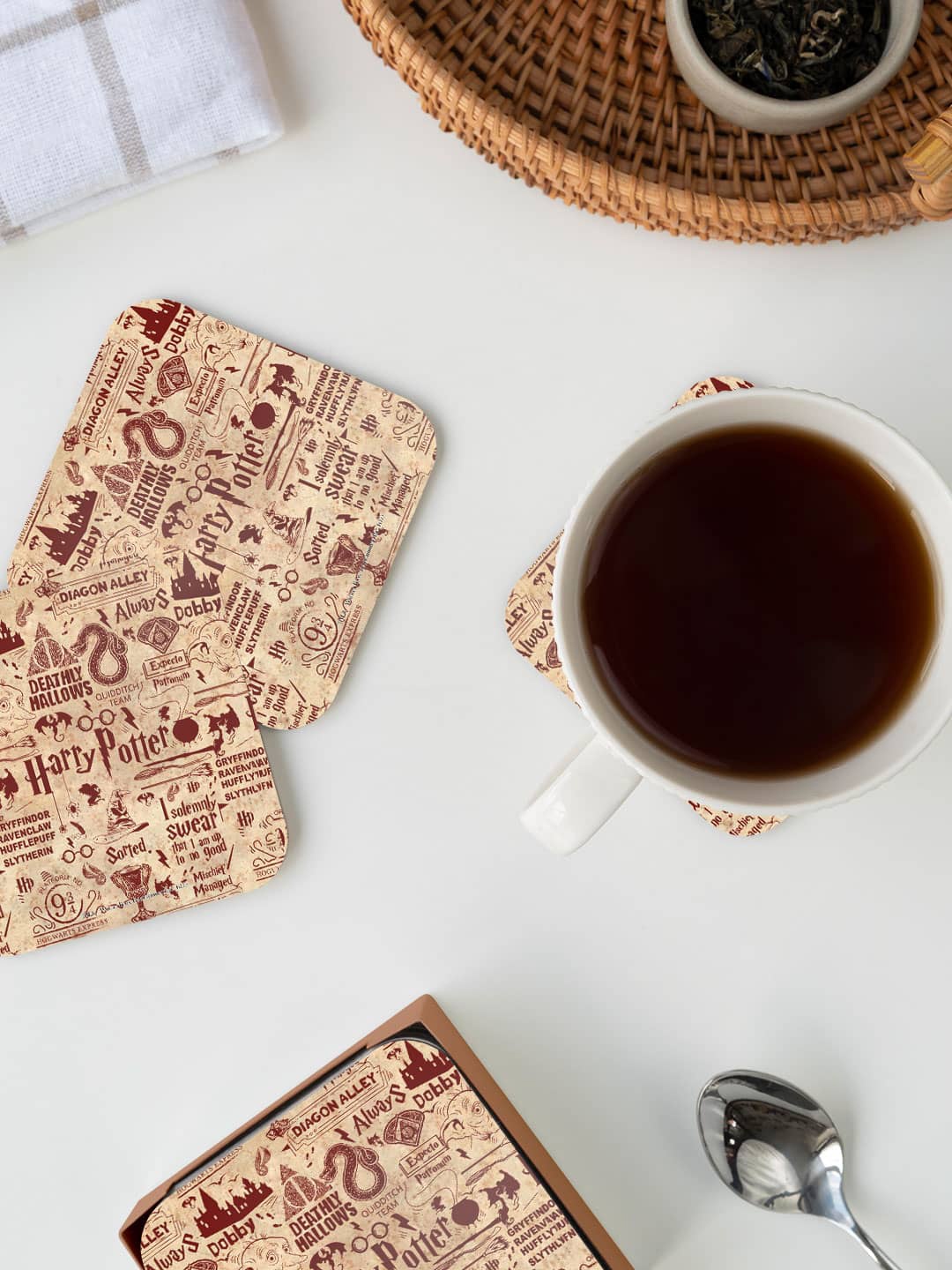 

macmerise Brown Harry Potter Infographic Red Printed Square Coaster