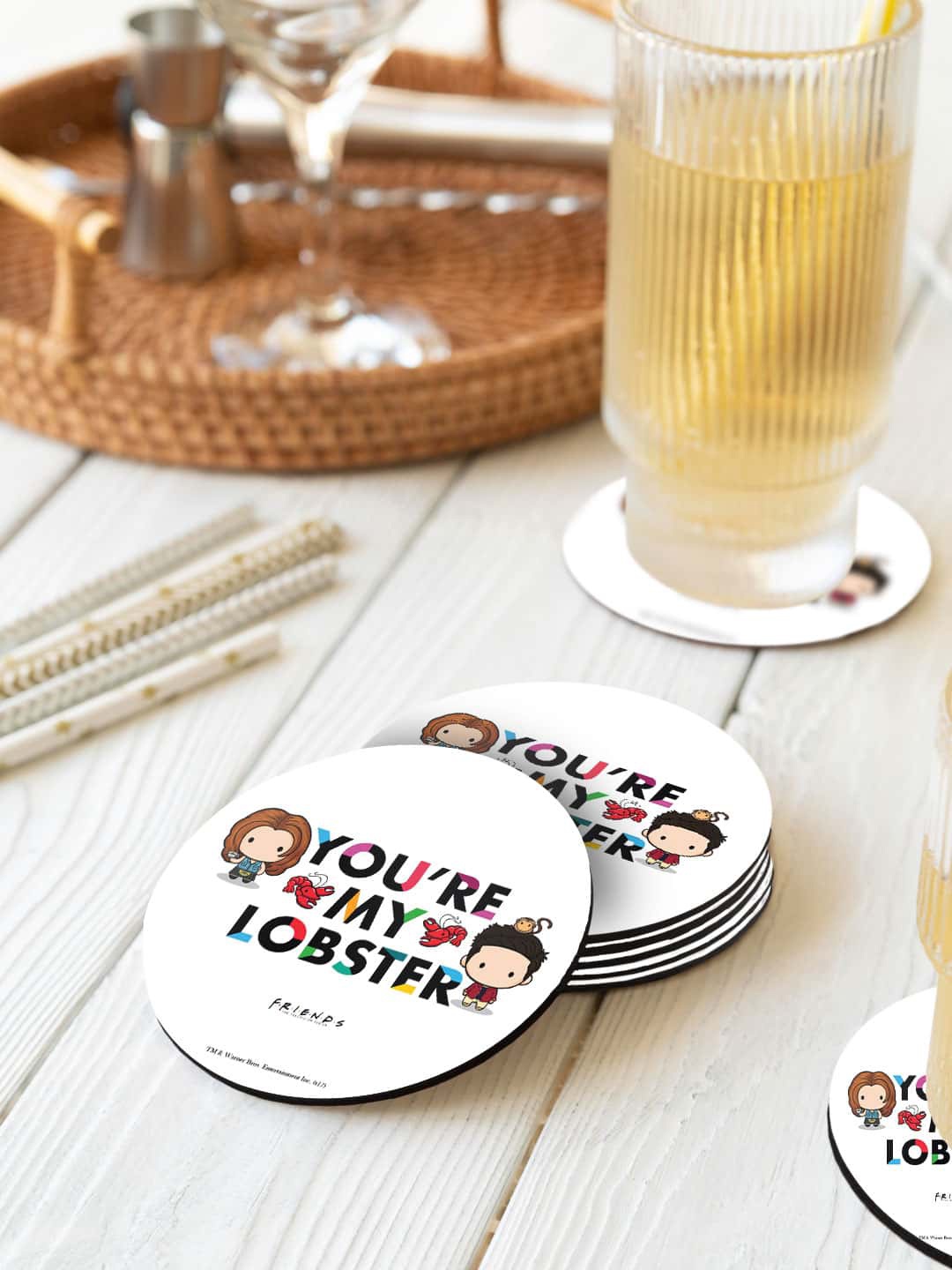 

macmerise White & Black 6 Pieces You are my Lobster Printed Circle Coasters