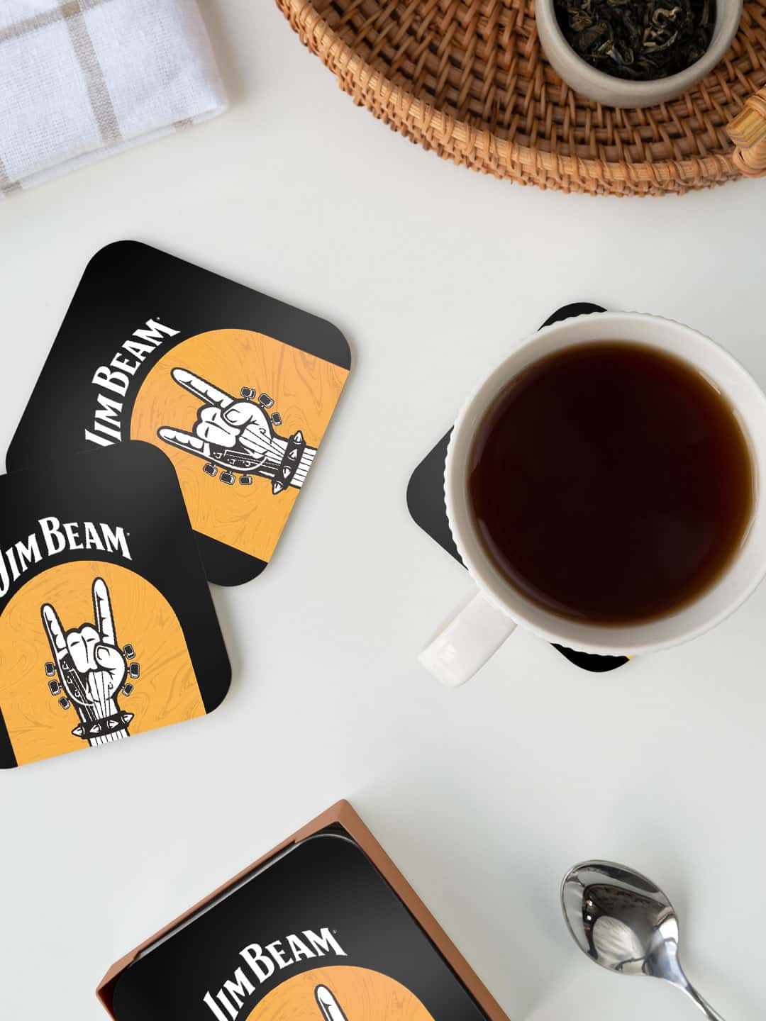 

macmerise Black & Yellow Jim Beam Rock Swag Black Printed Square Coaster