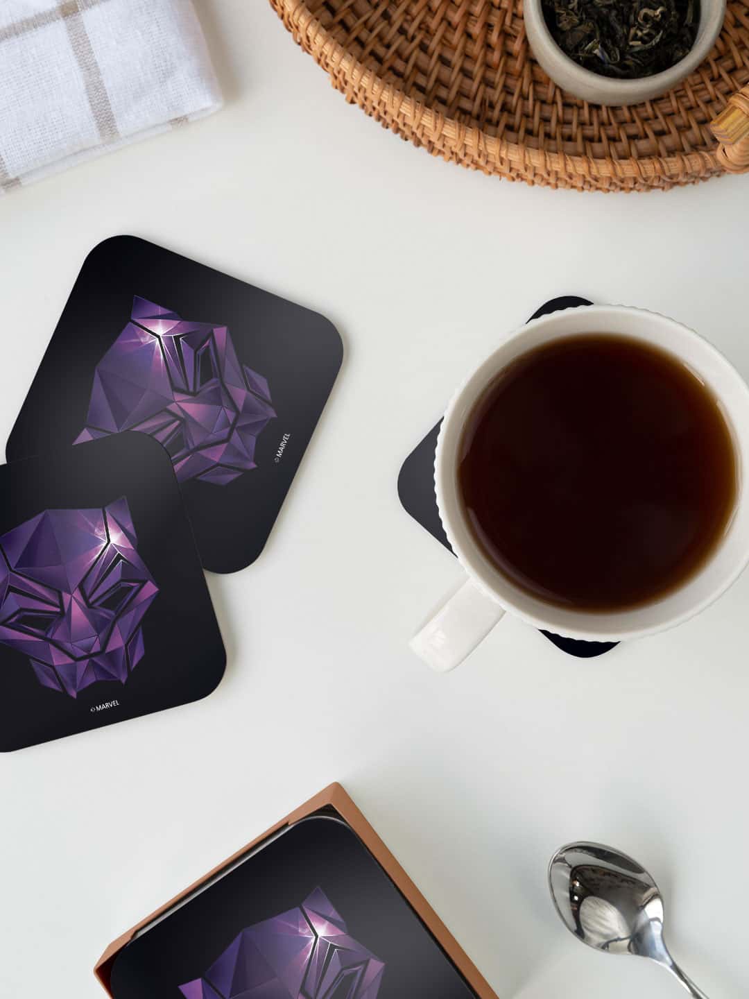 

macmerise Black & Purple Panther Logo Printed Square Coaster