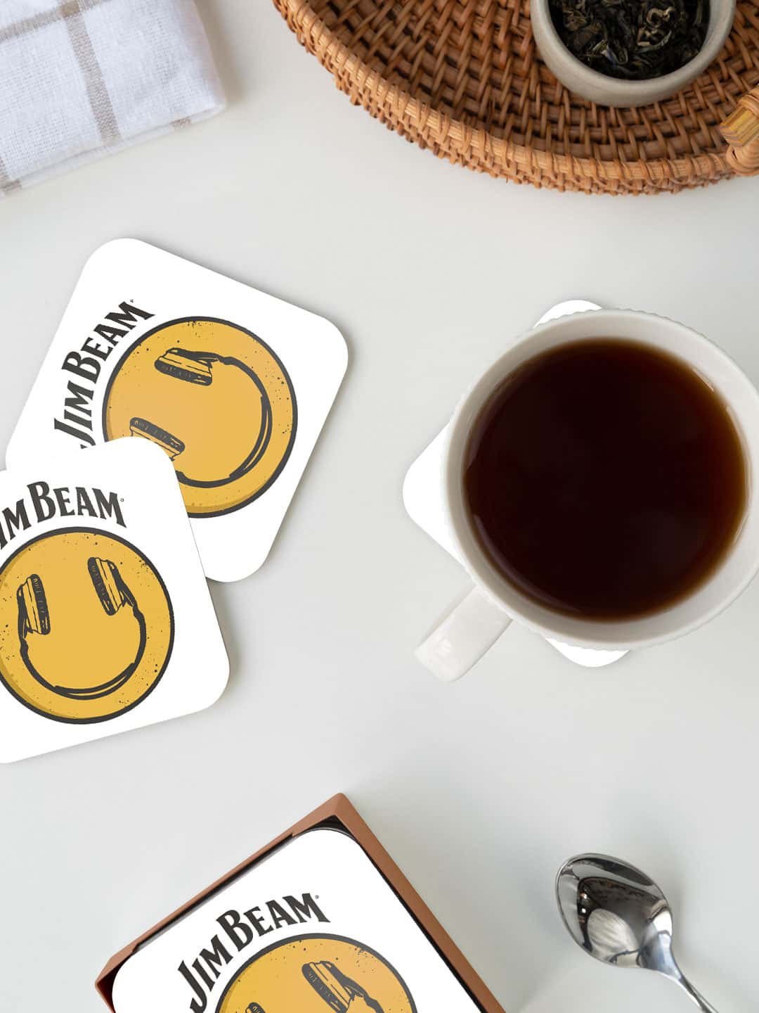 

macmerise White & Yellow Jim Beam Smiley White Printed Square Coaster