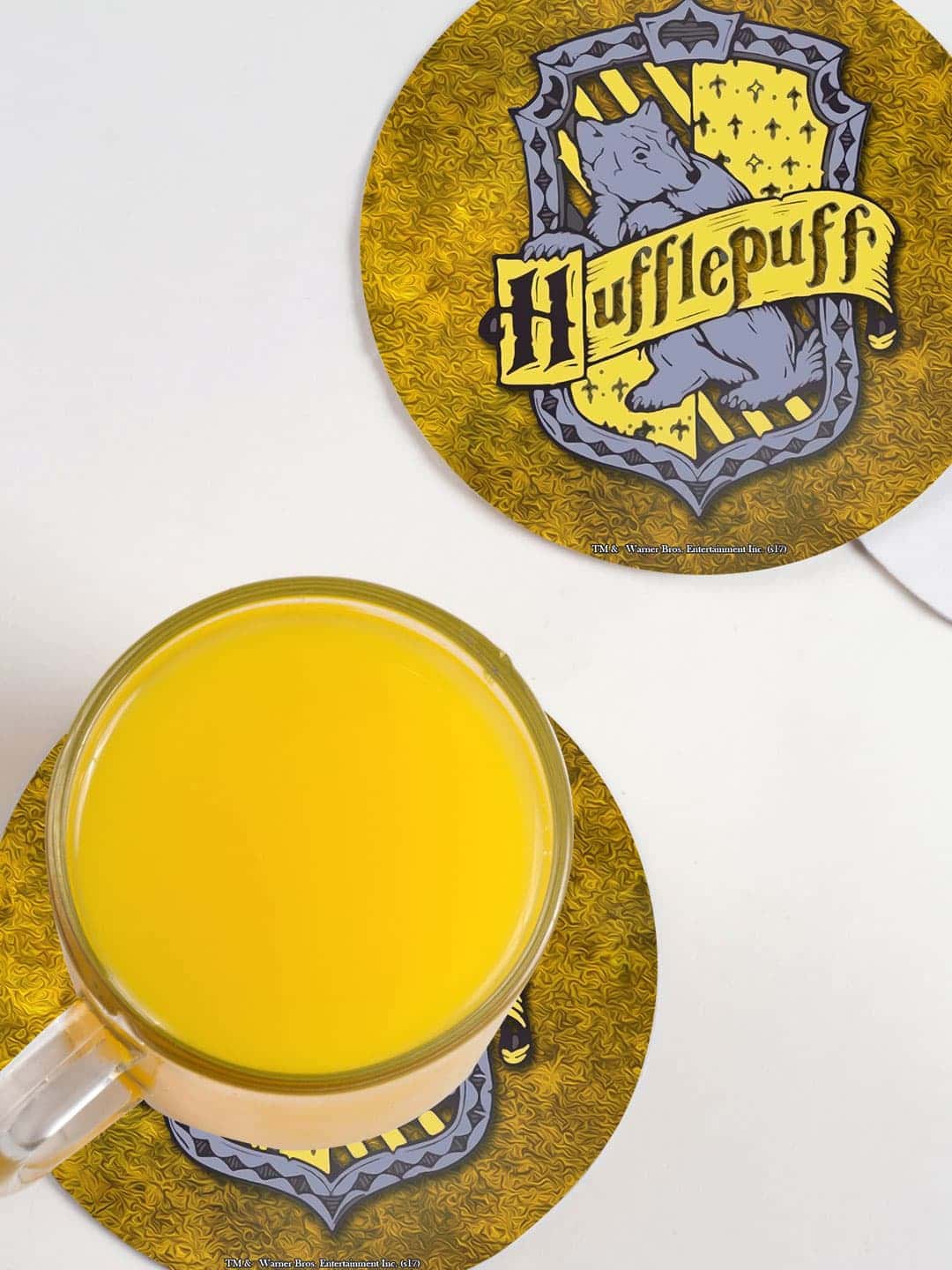 

macmerise Olive brown & Yellow 6-Pieces Crest Hufflepuff Printed Circle Coasters