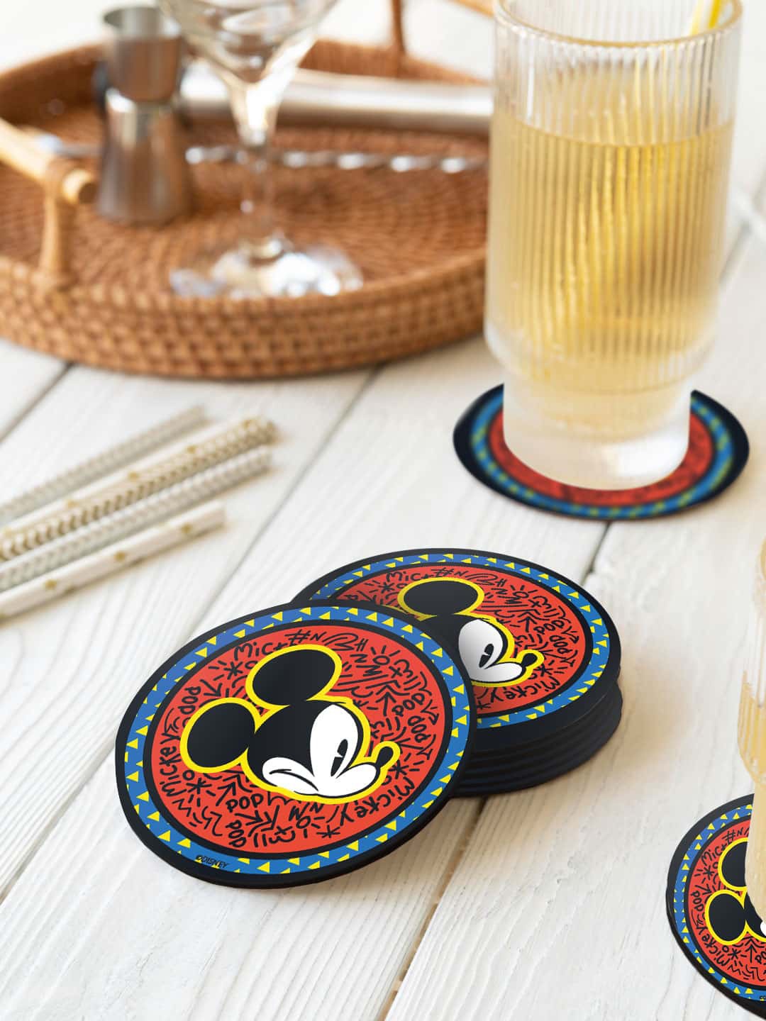 

macmerise Red & Black 6-Pieces Mickey Face Pop Printed Circle Coasters