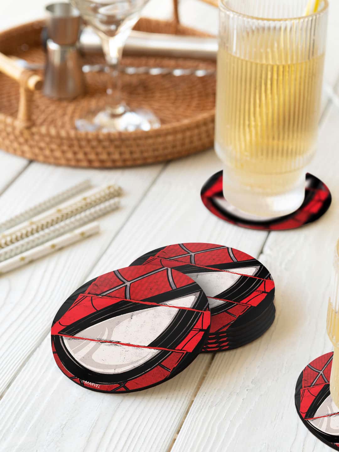 

macmerise Red & Beige 6 Pieces Spidey Sense Printed Circle Coasters