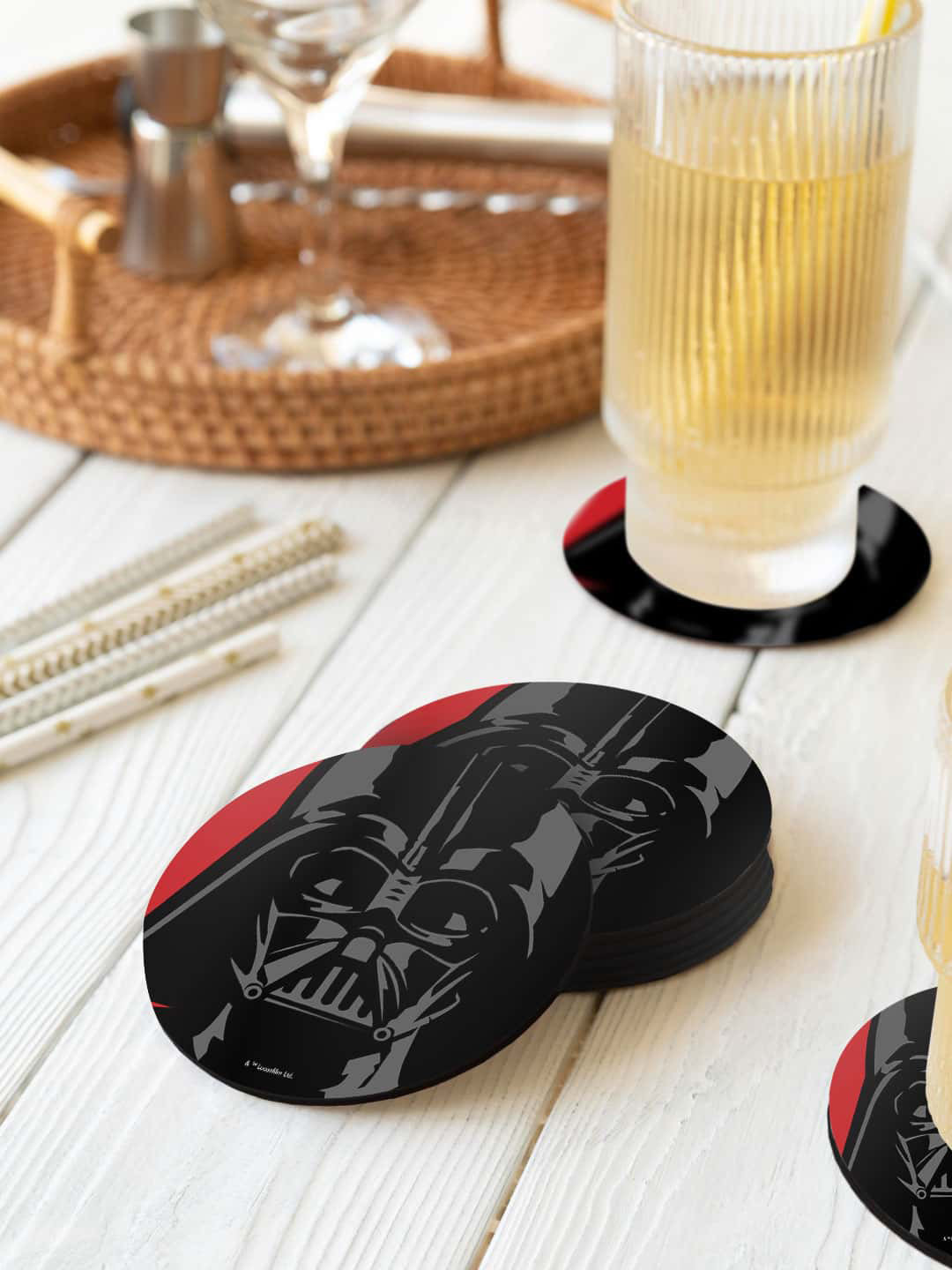 

macmerise Black & Grey 6 Pieces Vader Printed Circle Coasters