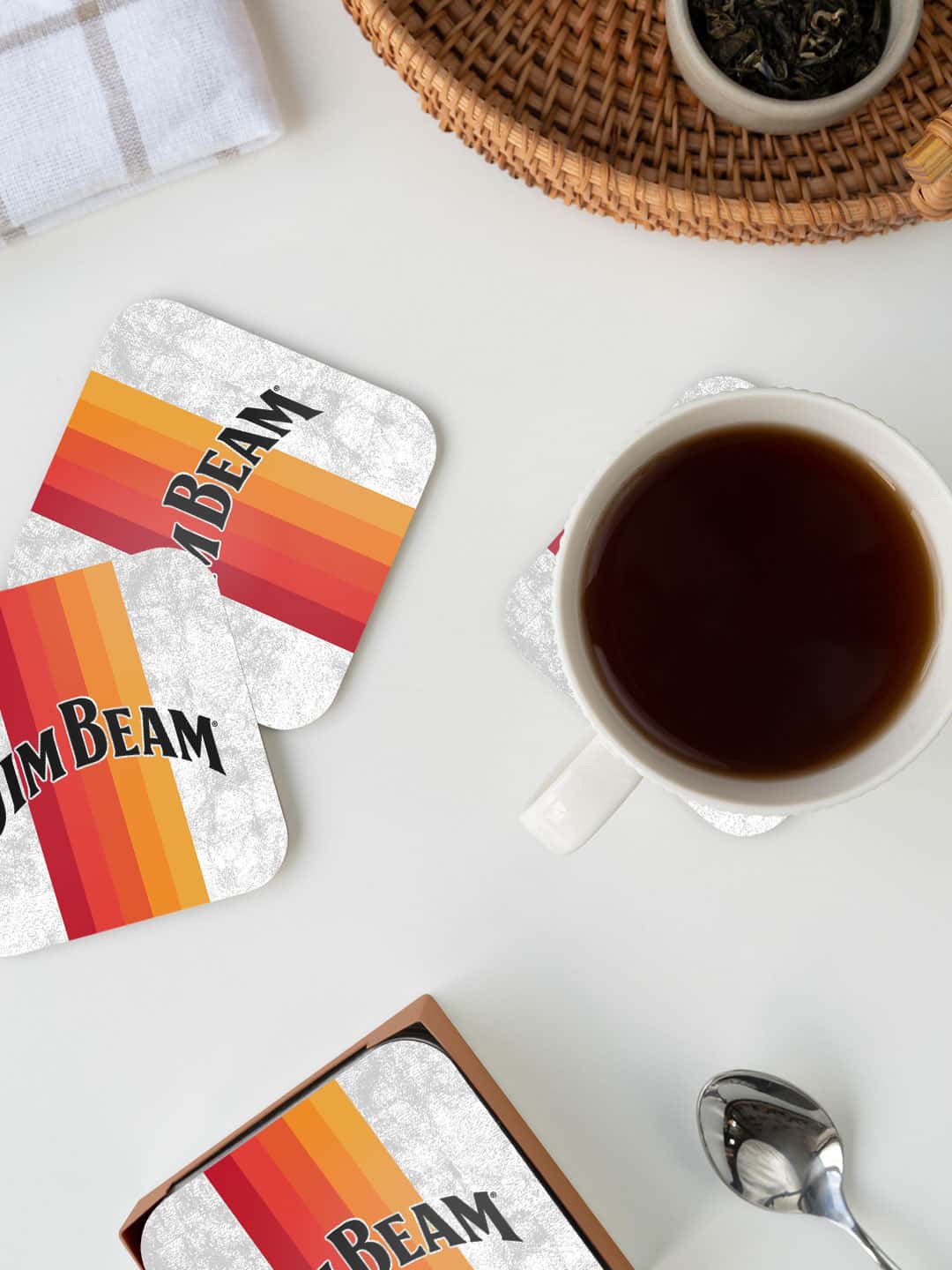 

macmerise White & Red Jim Beam Sun Rays Stripes Printed Square Coaster