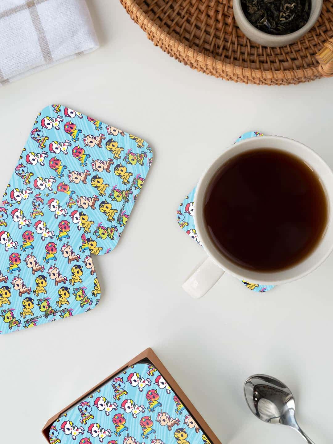

macmerise Blue & Pink TD Unicornos Printed Square Coaster