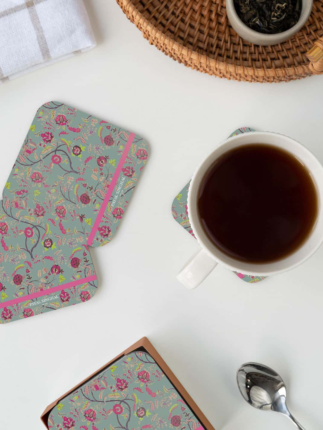 

macmerise Blue & Pink Payal Singhal Chintz Print Printed Square Coaster