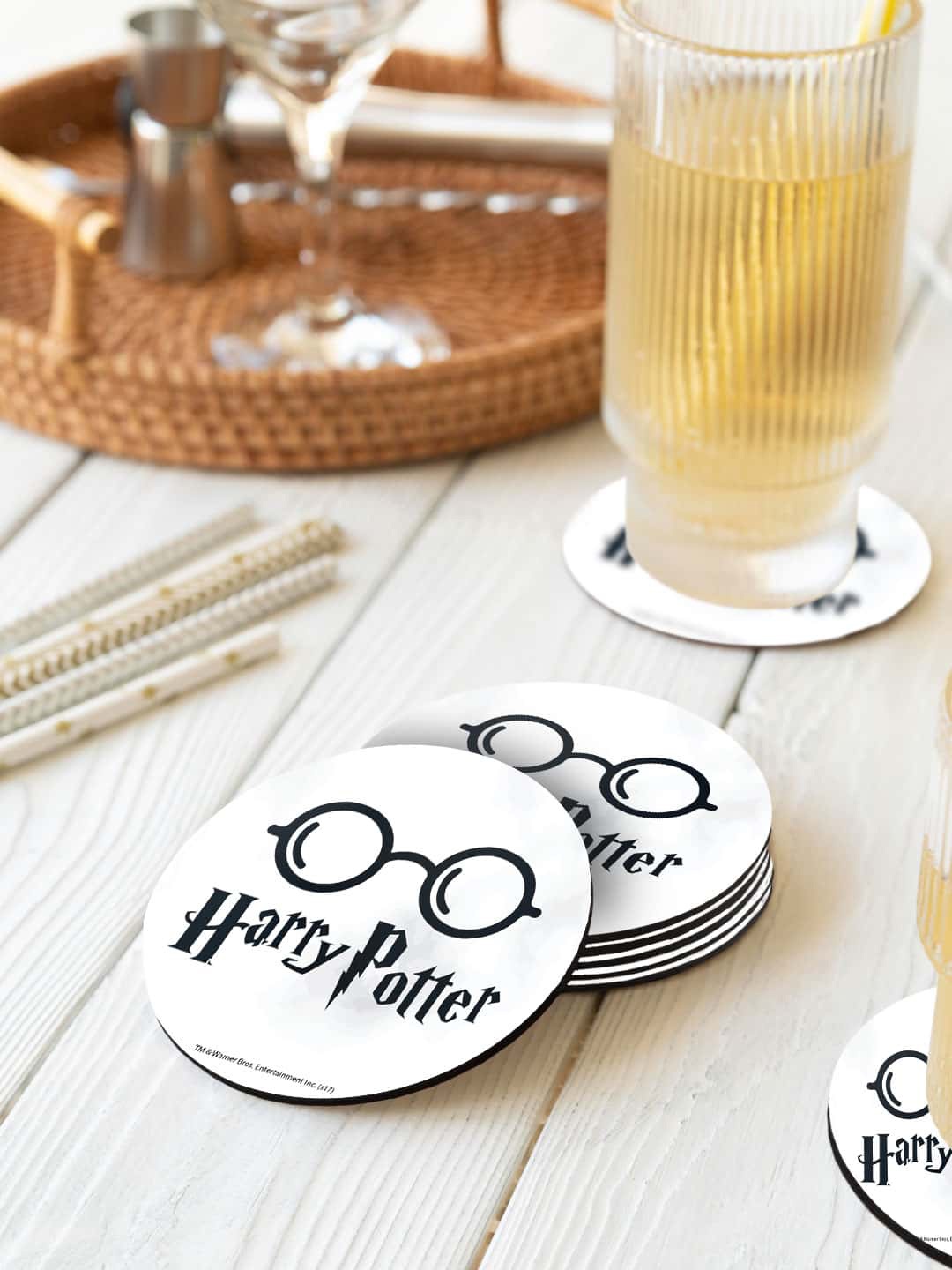 

macmerise White & Black 6 Pieces The Boy Who Lived Printed Circle Coasters