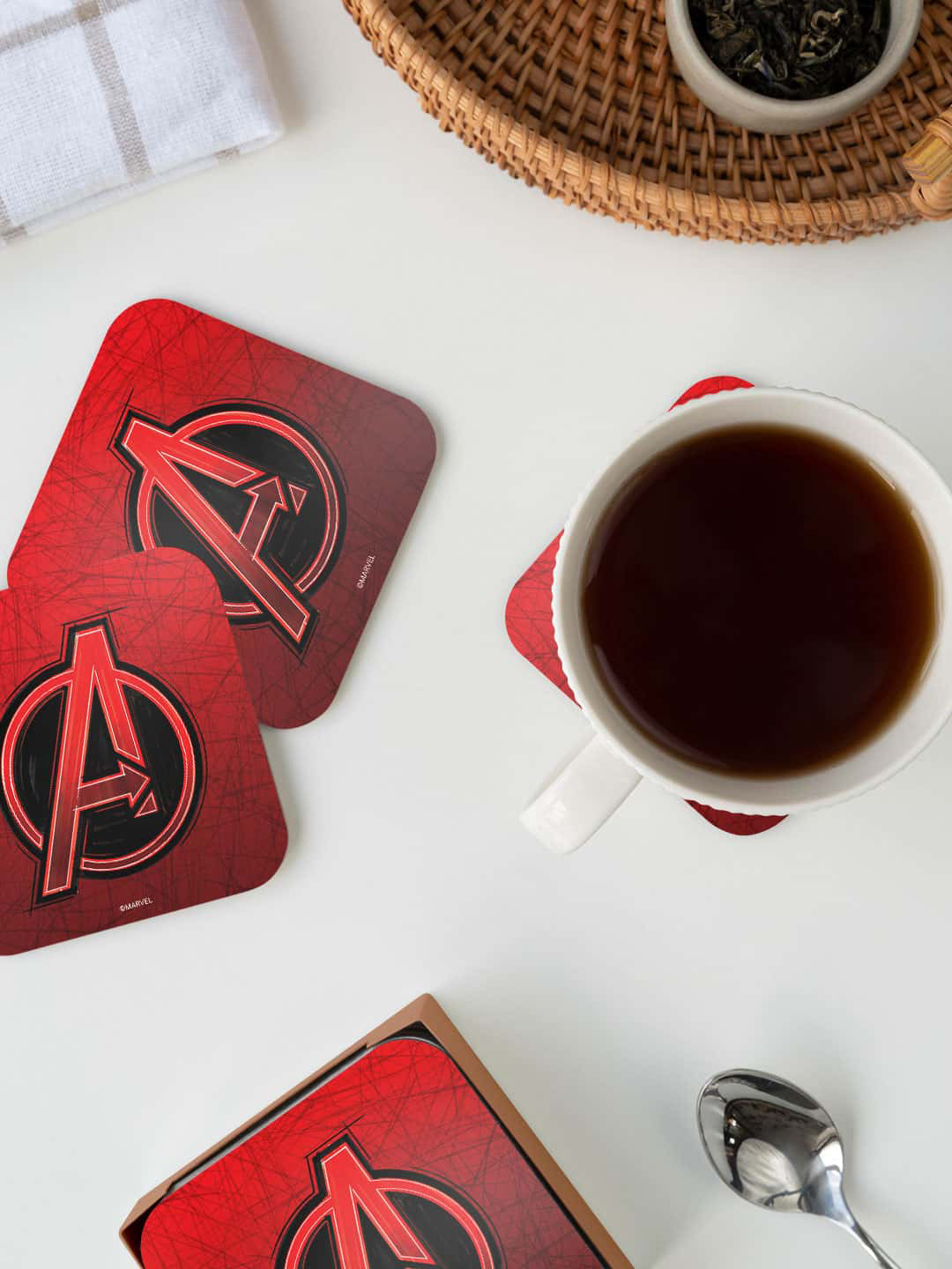 

macmerise Red & Black Avengers Sketch Logo Printed Square Coaster