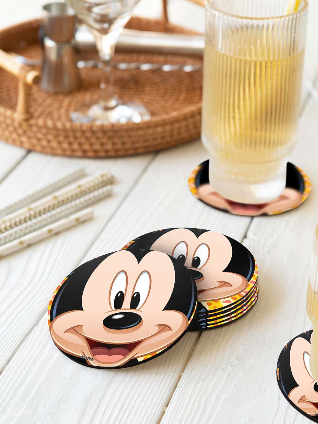 

macmerise Nude & Black 6 Pieces Zoom Up Mickey Printed Circle Coasters