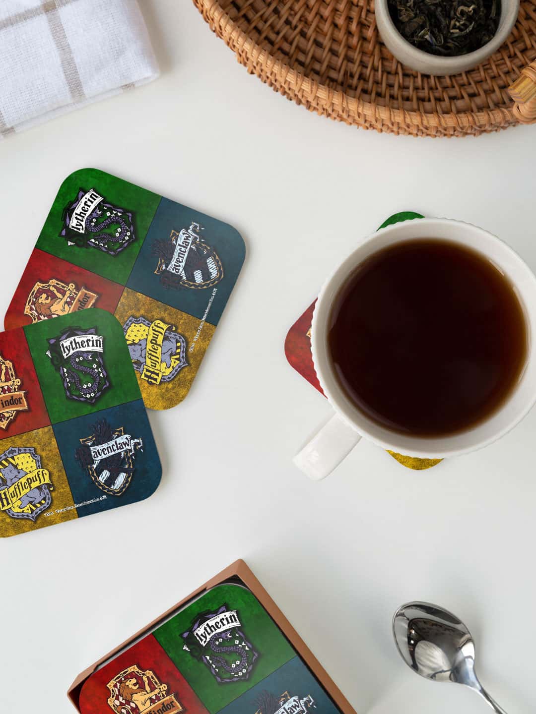 

macmerise Red & Green Houses of Hogwarts Printed Square Coaster