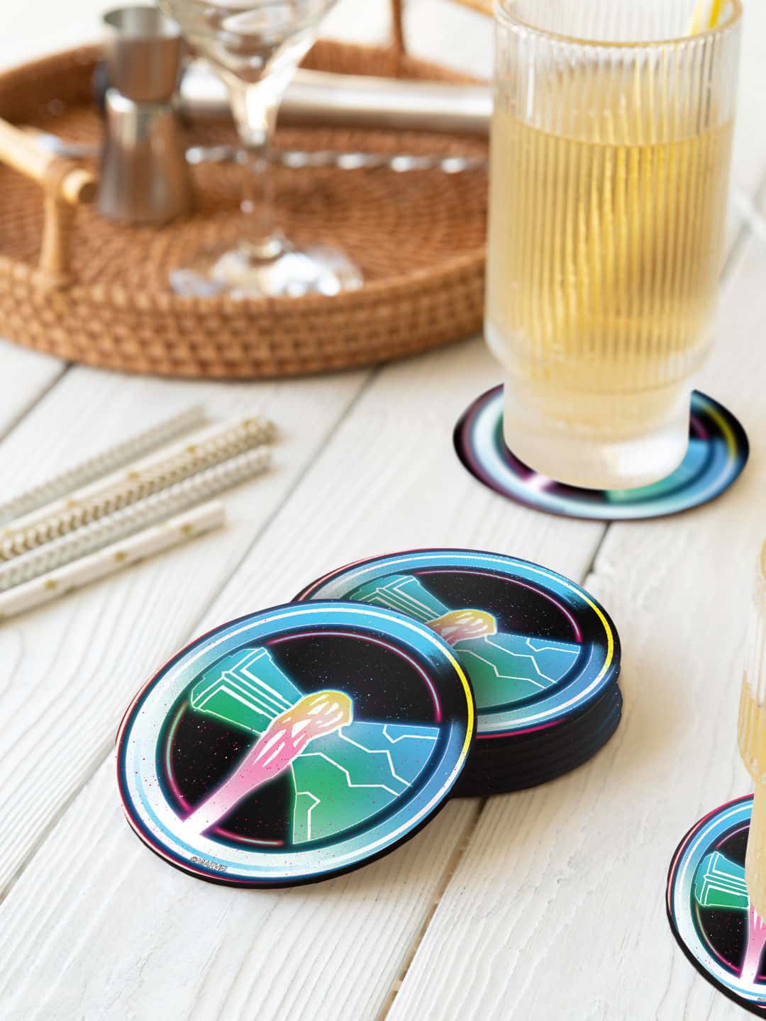 

macmerise 6-Pcs Black & Green Bifrost Stormbreaker Printed Circle Coasters