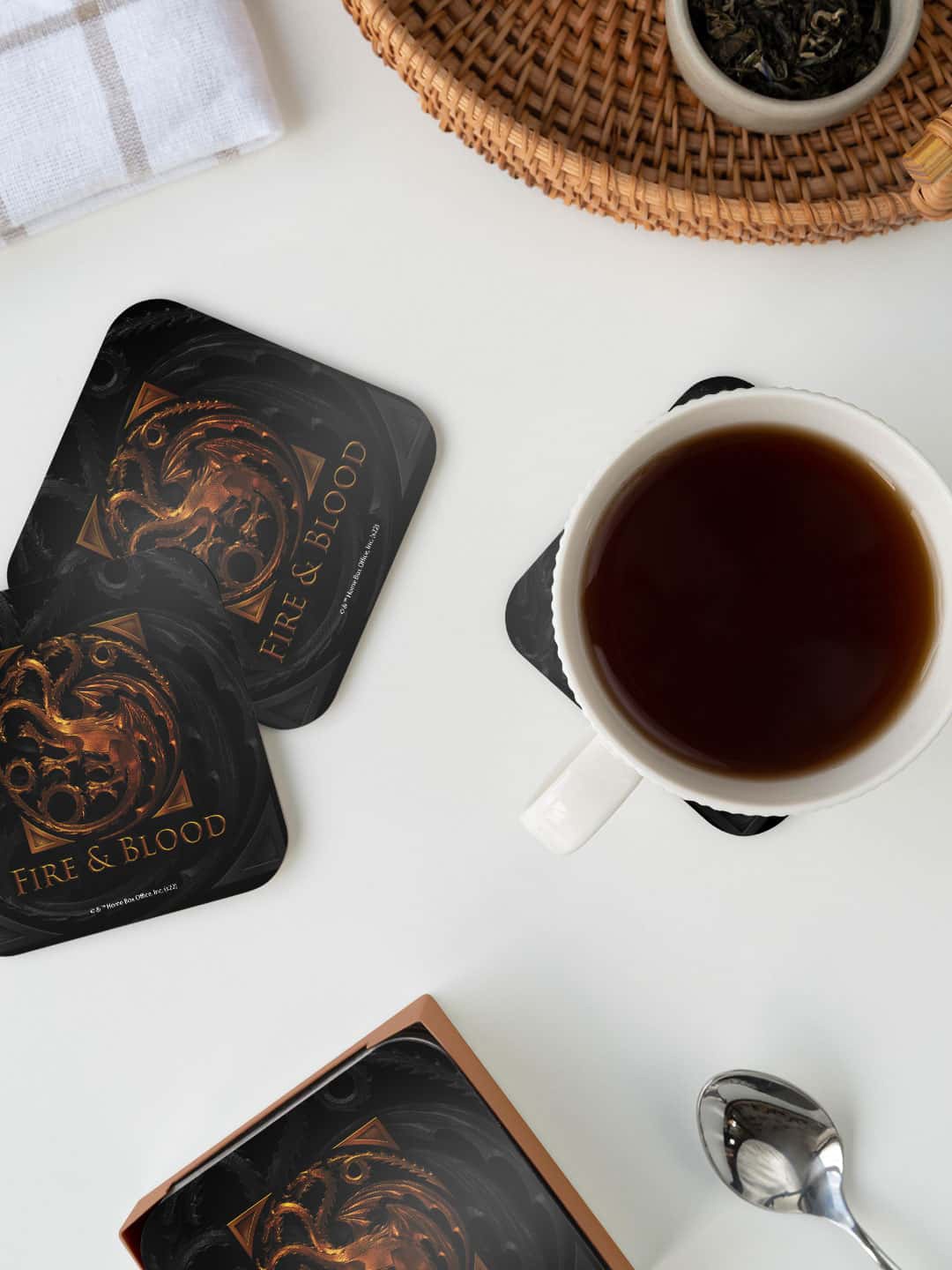 

macmerise Black & Metallic-color Fire and Blood Printed Square Coaster