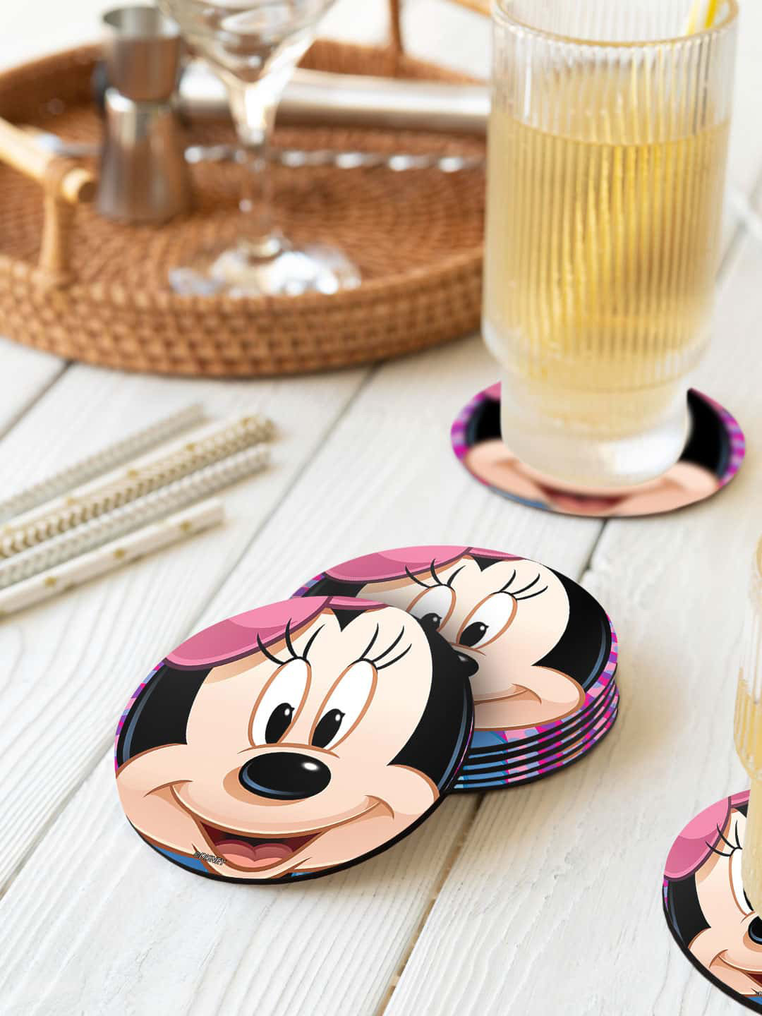 

macmerise Nude & Black 6-Pieces Zoom Up Minnie Printed Circle Coasters