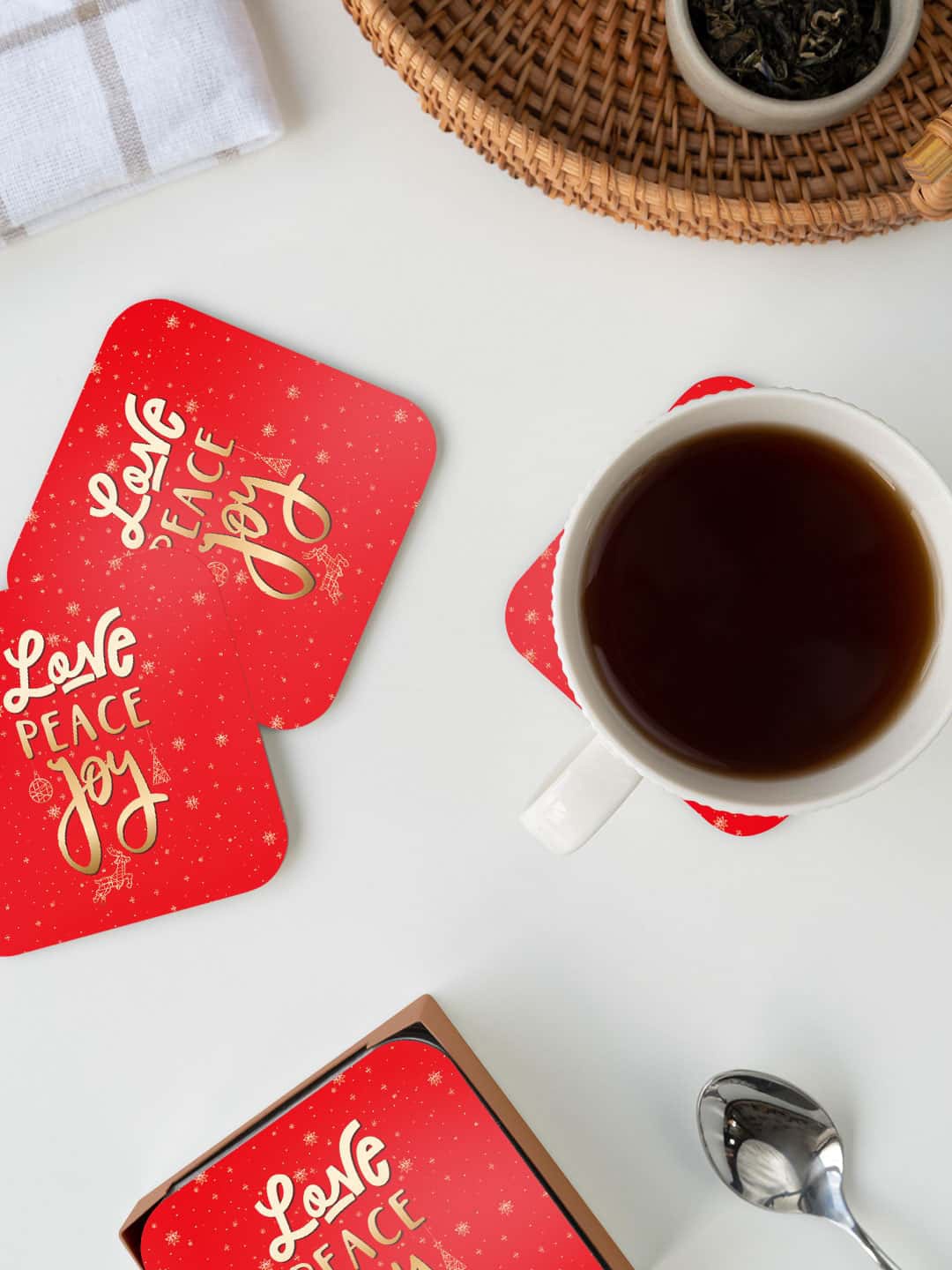 

macmerise Red & Metallic-Color Christmas Love Printed Square Coaster