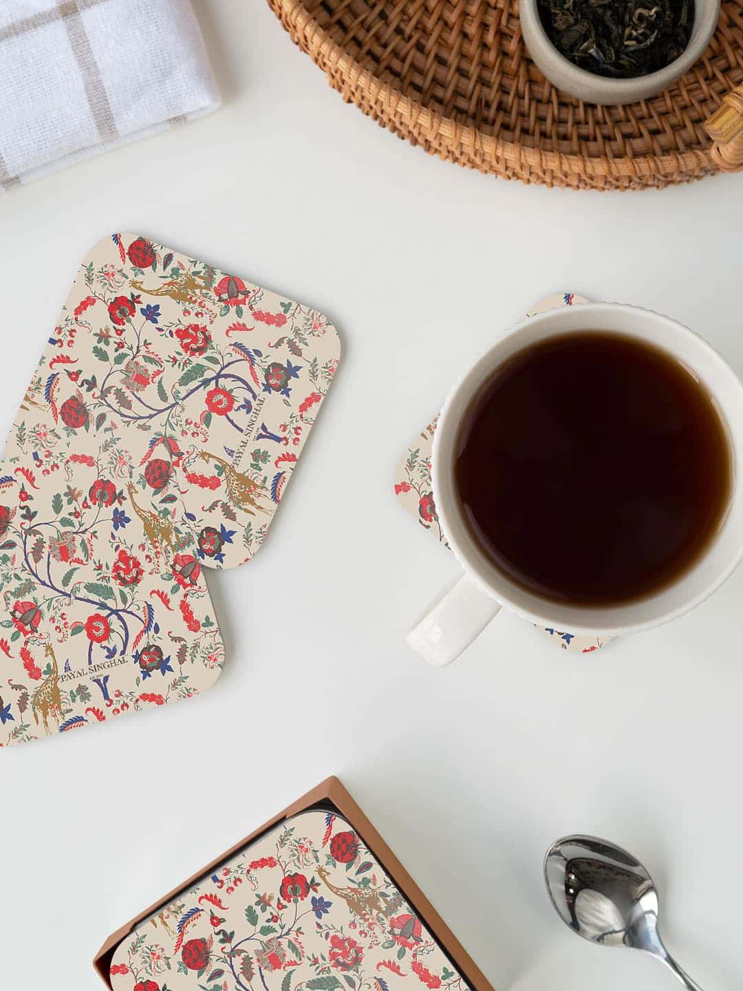 

macmerise Cream-Color & Red Payal Singhal Giraffe Printed Square Coaster