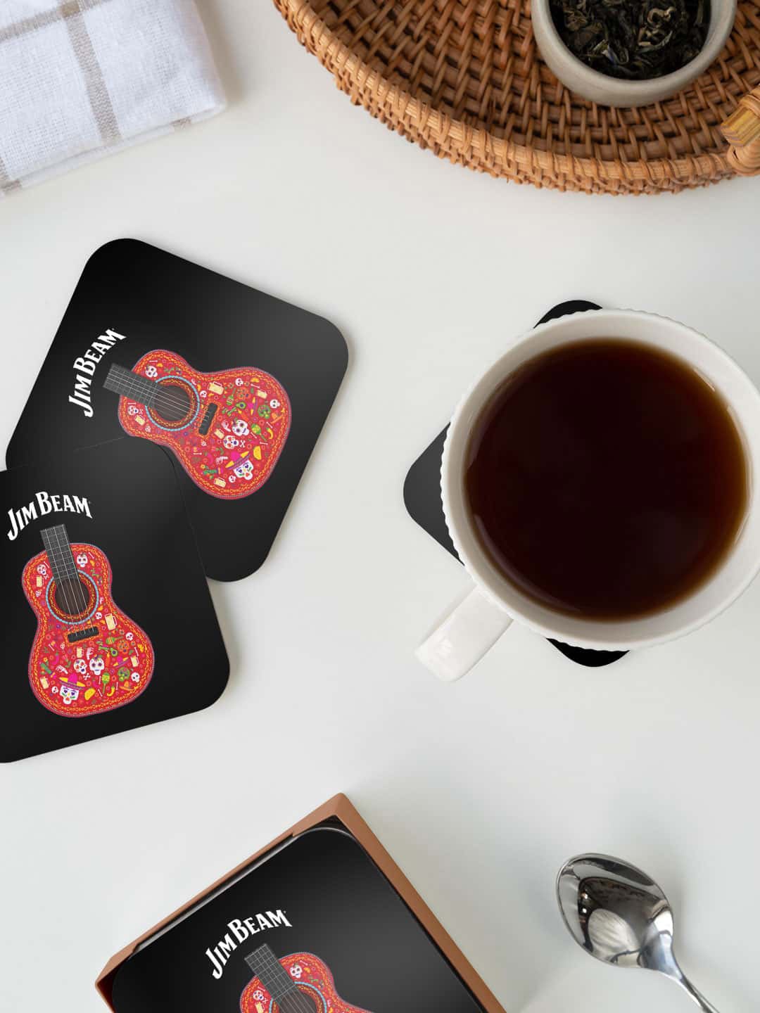 

macmerise Black & Pink Jim Beam Guitar Printed Square Coaster